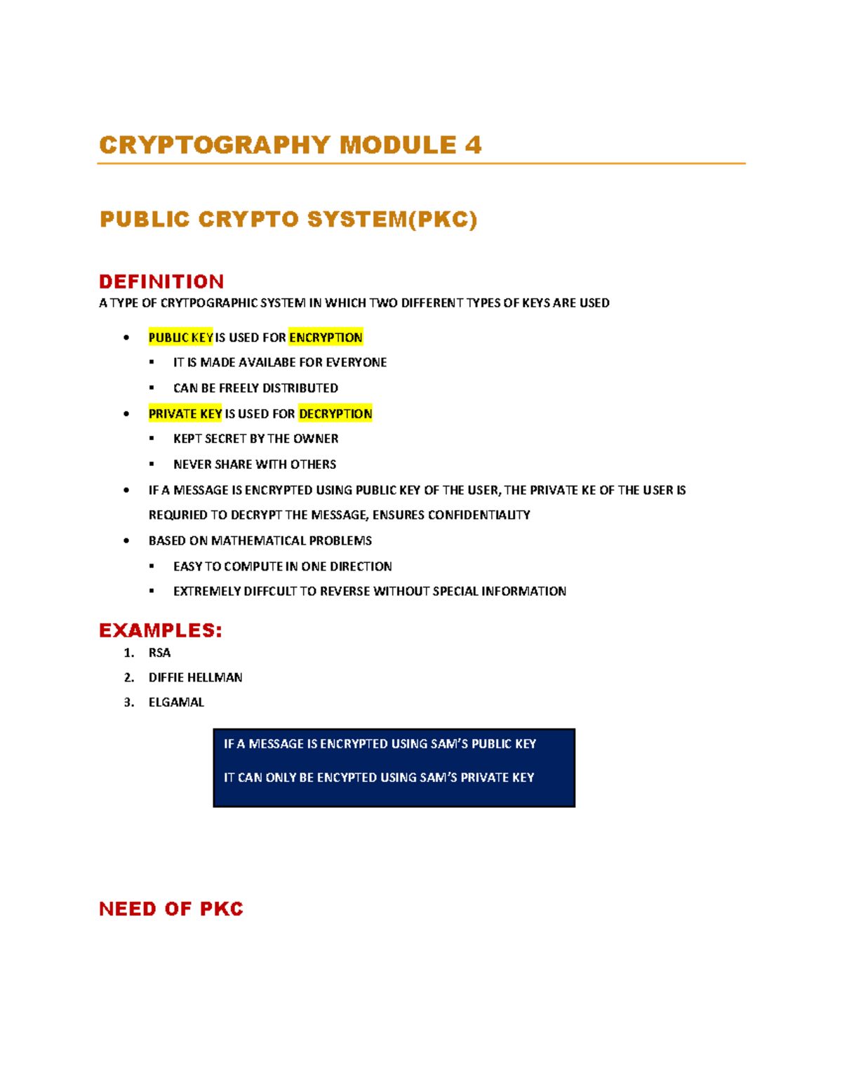 Cryptography Module 4 - Public Key Cryptosystem Overview - Studocu