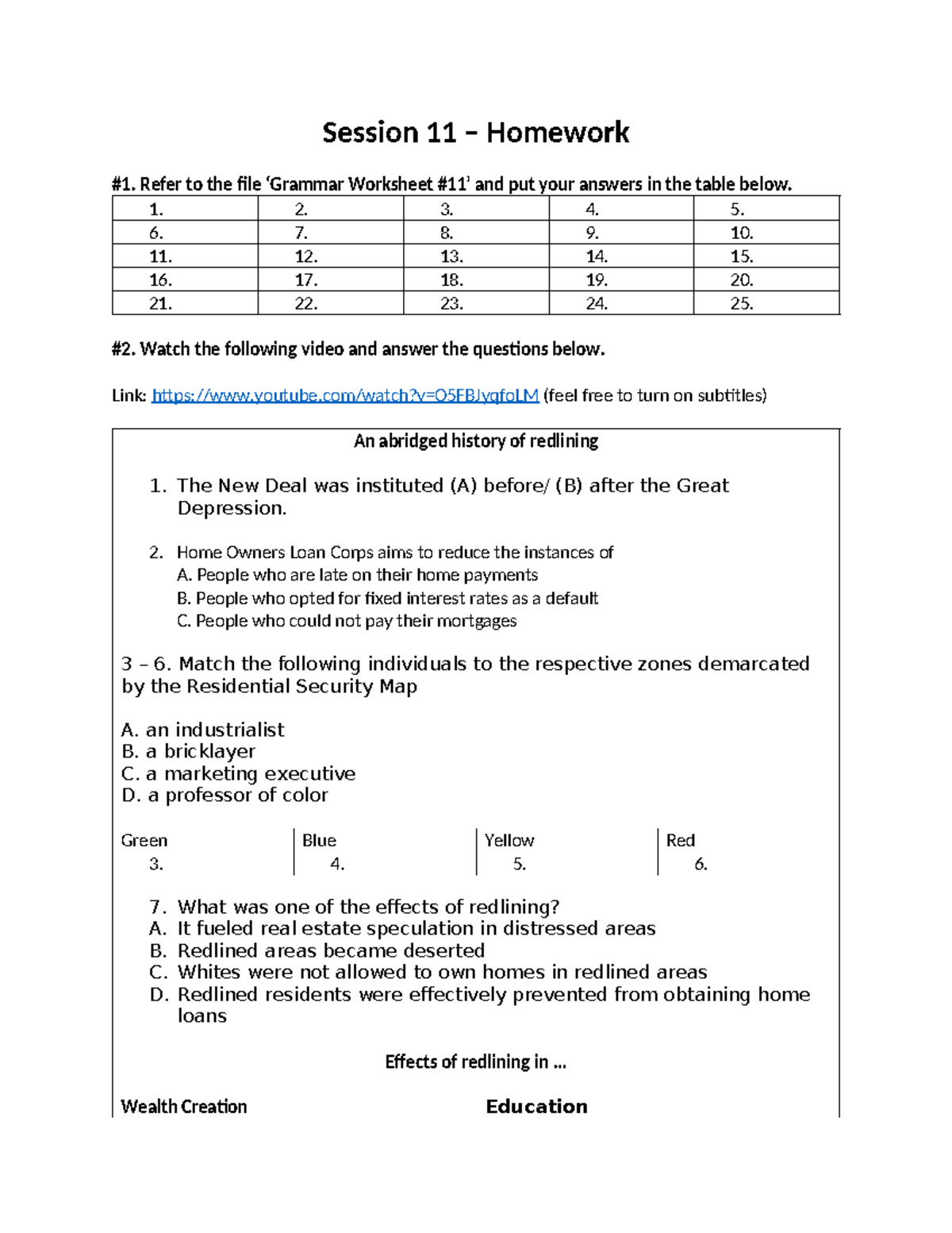 Session 11 - Homework on Redlining Effects and History - Studocu