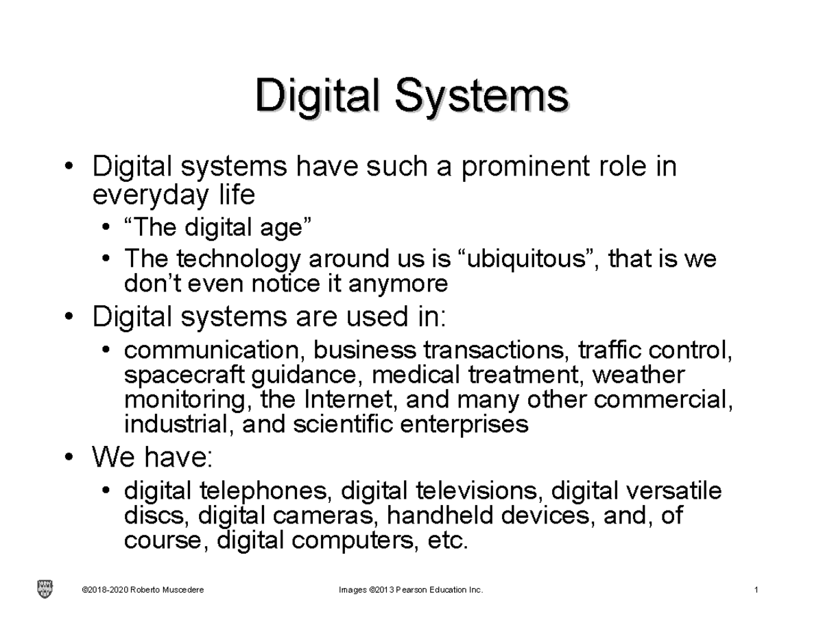 ELEC2170-Ch1 - Lecture Notes on Digital Systems Overview - Studocu