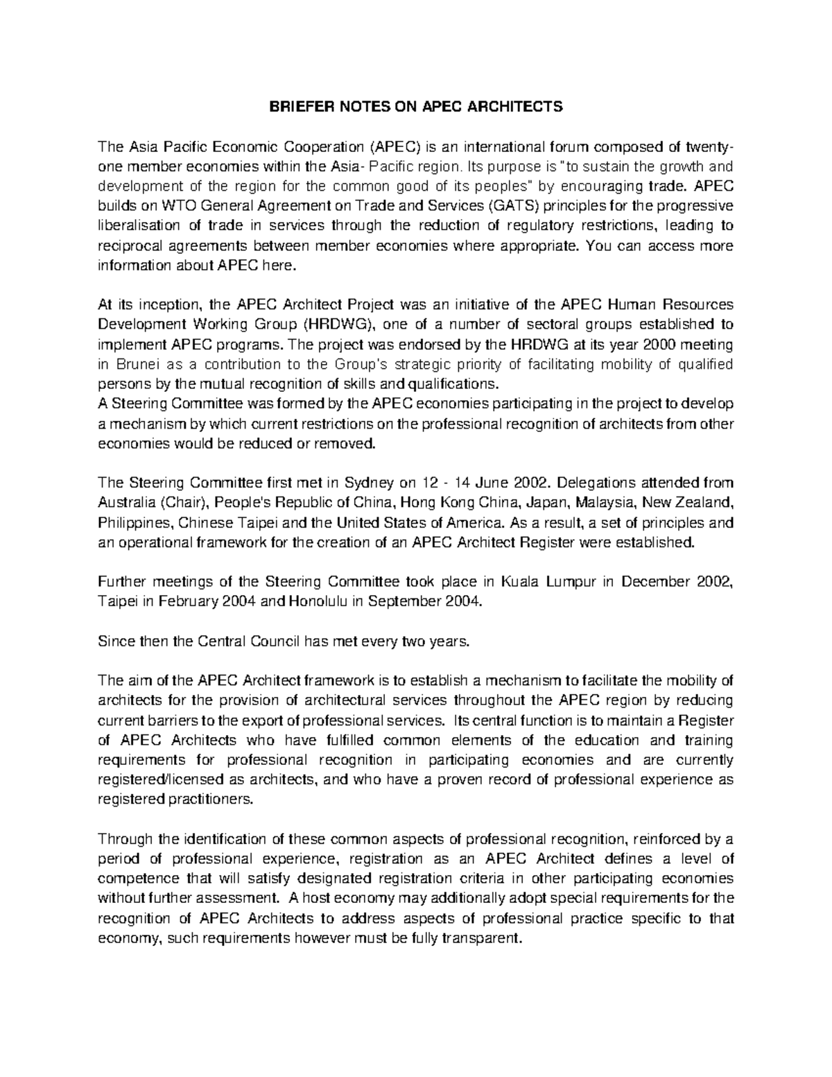 APEC Architect Framework: Overview and Monitoring Committees - Studocu
