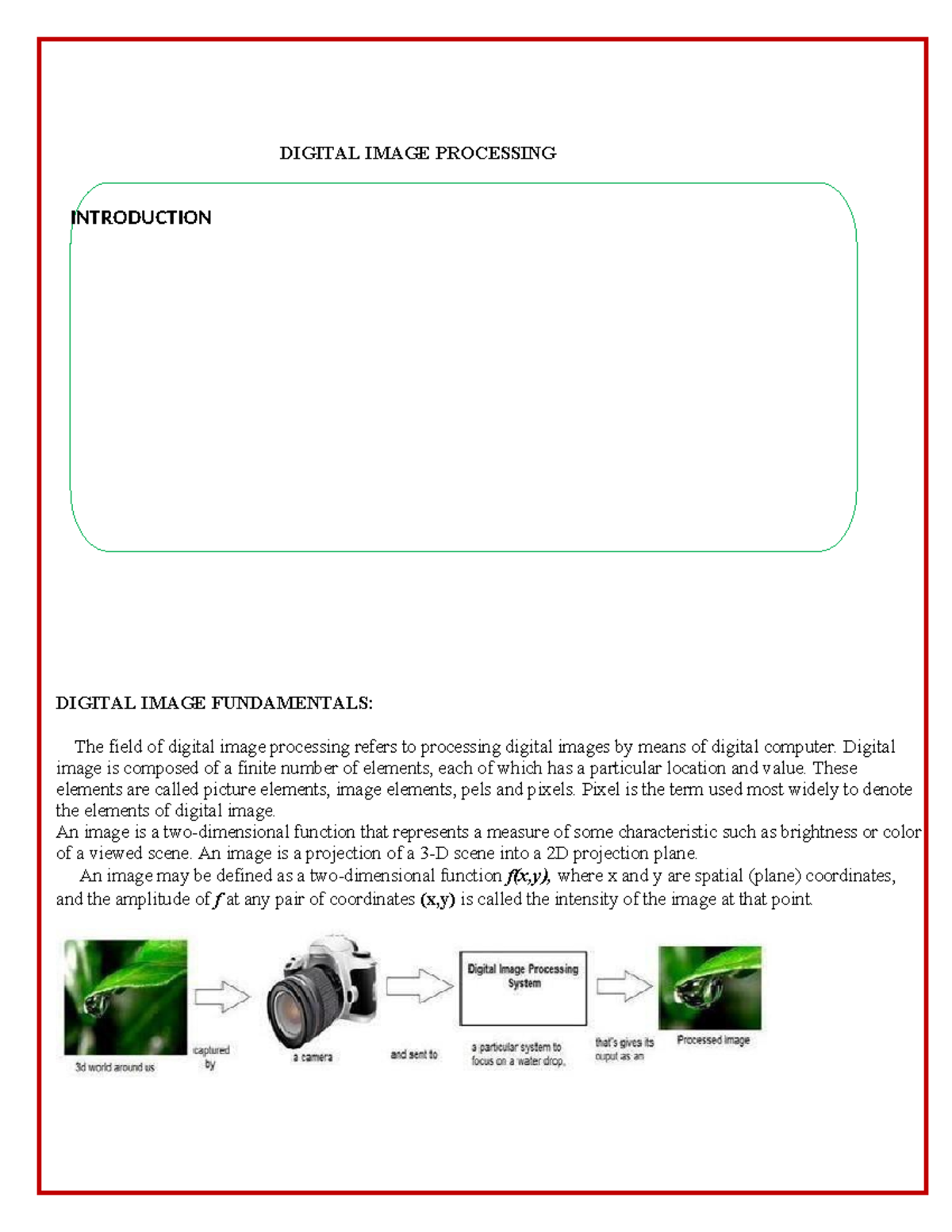 DIGITAL IMAGE PROCESSING (DIP) INTRODUCTION & FUNDAMENTALS - Studocu