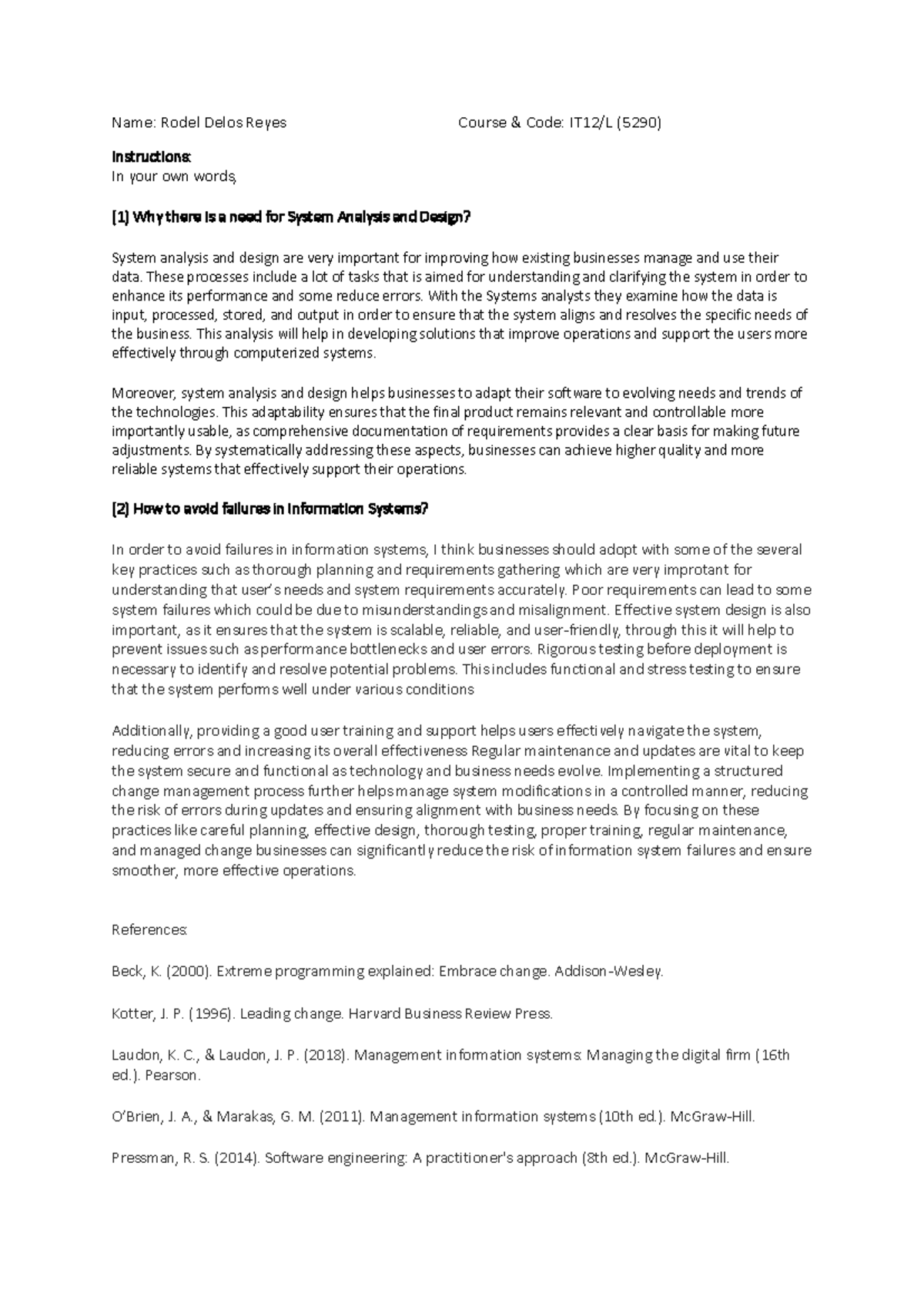 Discussions abd - Name: Rodel Delos Reyes Course & Code: IT12/L ( 5290 ...