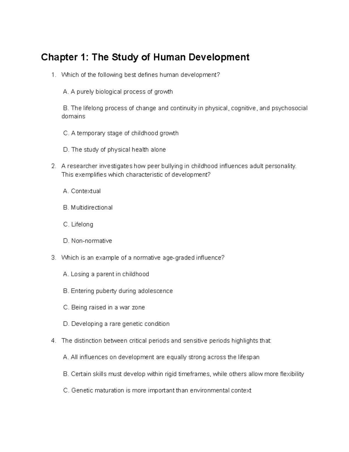 DevPsych 101: Midterm Practice Questions on Human Development - Studocu