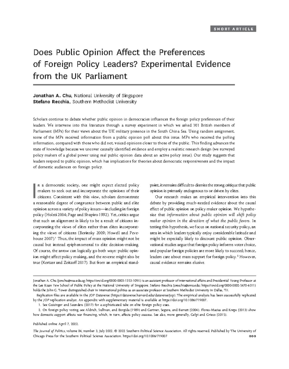 Public Opinion's Influence on UK MPs' Foreign Policy Preferences - Studocu