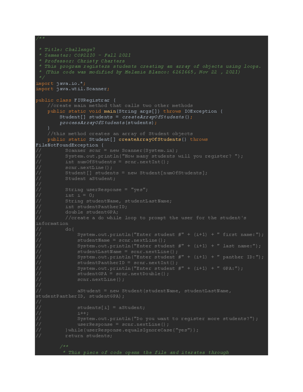 Challenge 10 - Programming Assignment COP 2210 Fall 2021 - Studocu
