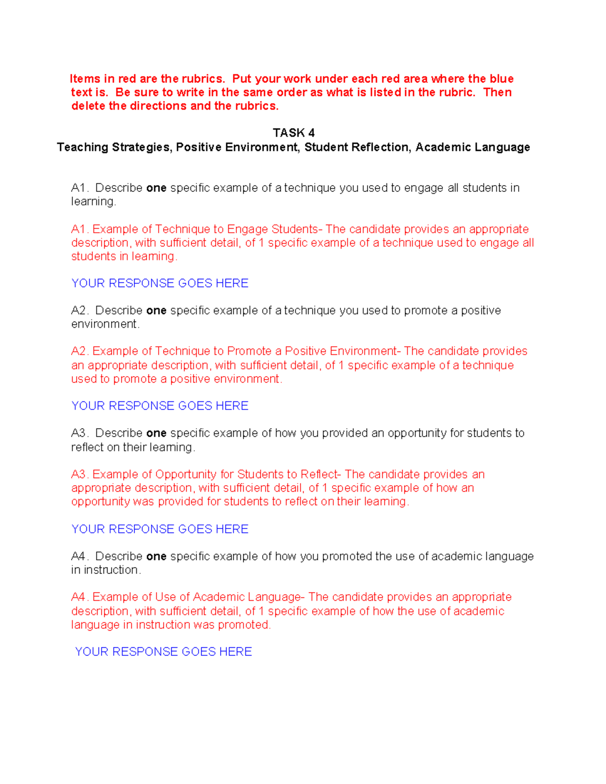 TWS 4 Quick Task Template - Items in red are the rubrics. Put your work ...