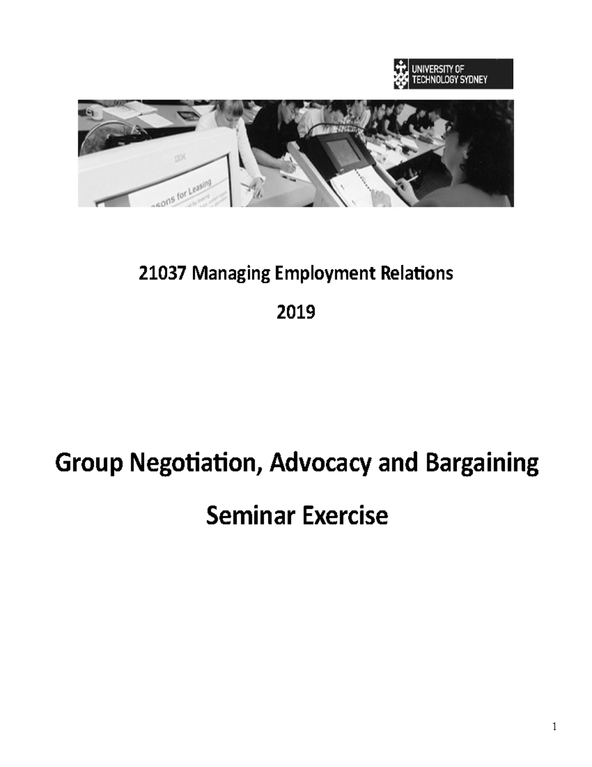 Managing Employee Relations Negotiating Exercise Booklet, Autumn 2019 ...