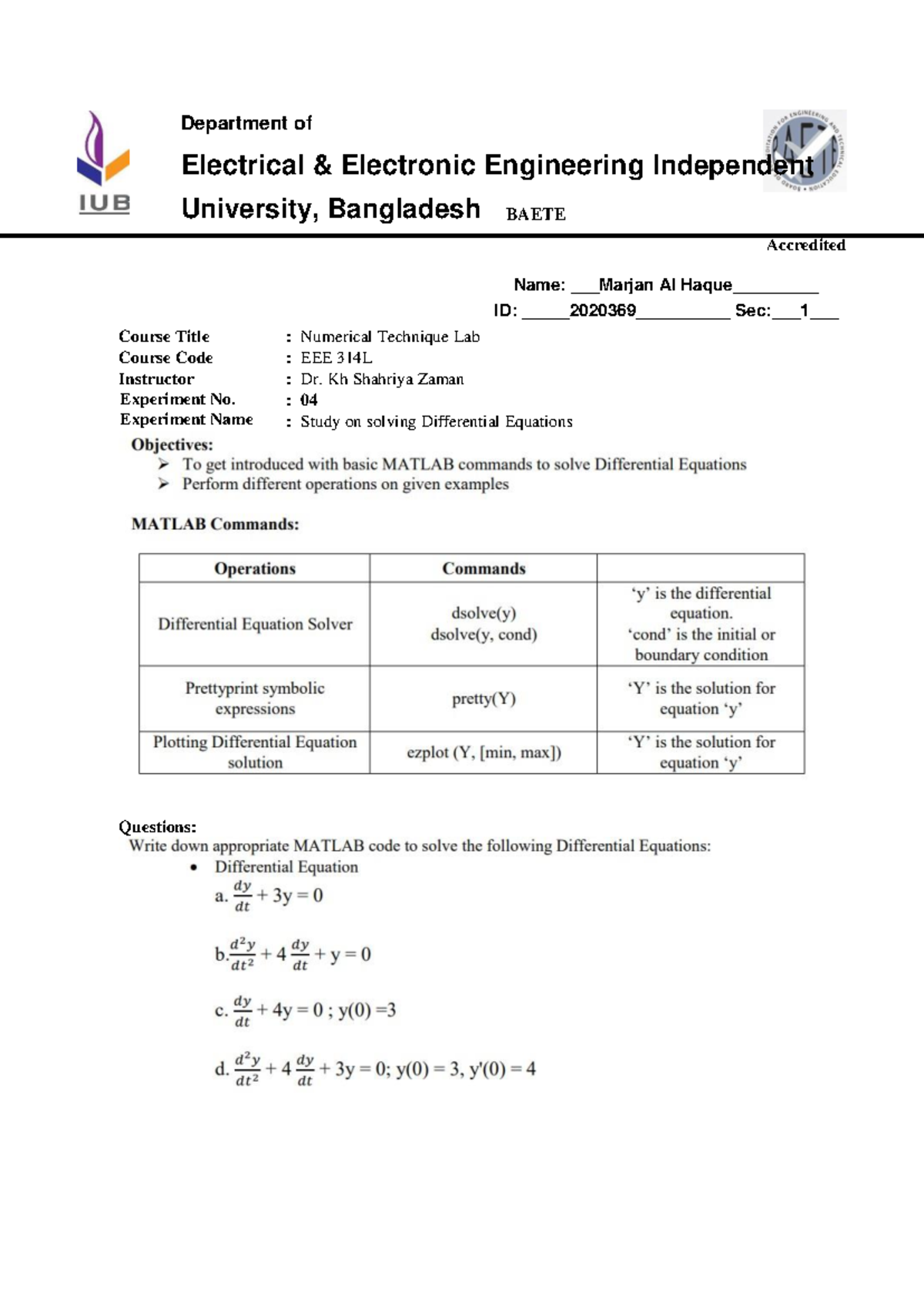 Lab 4 Id 2020369 - lab - numerical methods - Department of Electrical ...