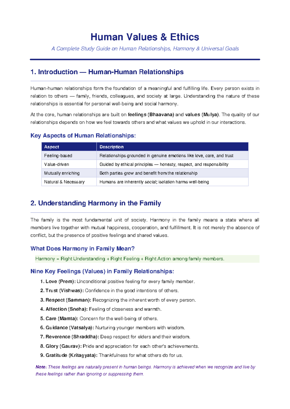 Human Values and Relationships: A Comprehensive Study Guide - Studocu