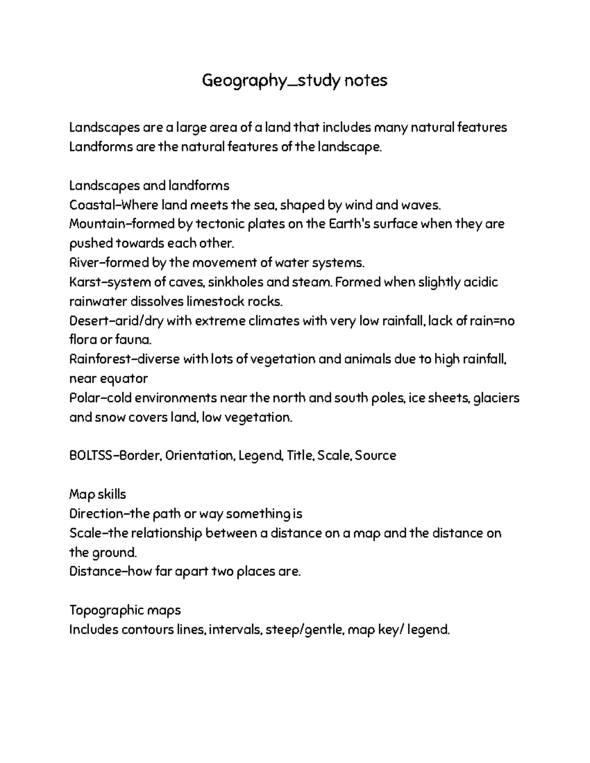 Geography Study Notes: Landscapes and Landforms - Studocu