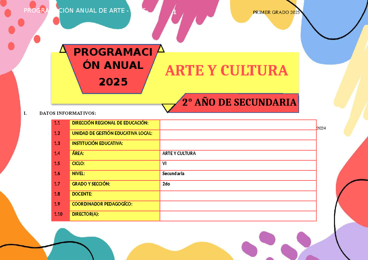 PROGRAMACIÓN ANUAL DE ARTE 2025 - 2DO GRADO SECUNDARIA - Studocu