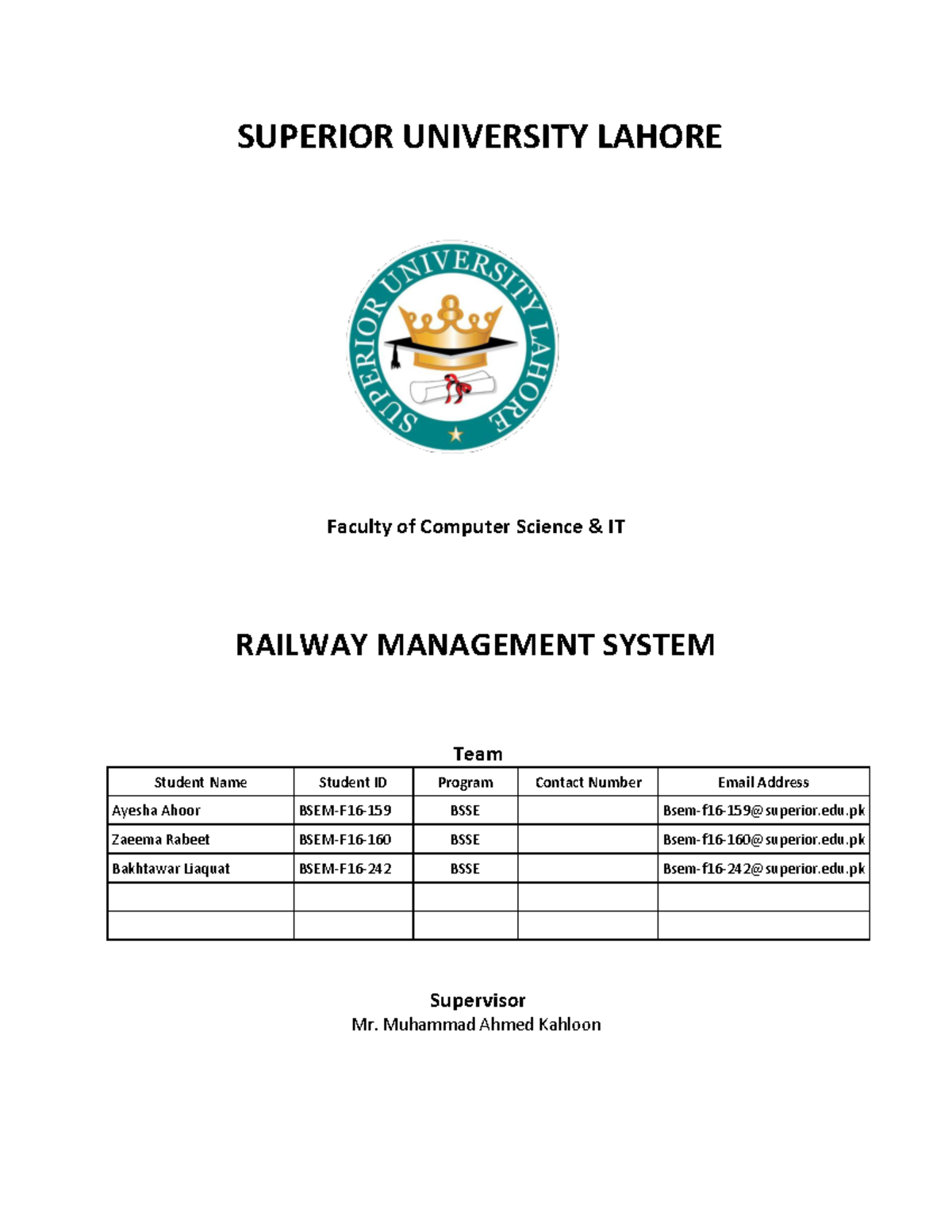 Railway Management System Development Project Report Fy 2023 Studocu