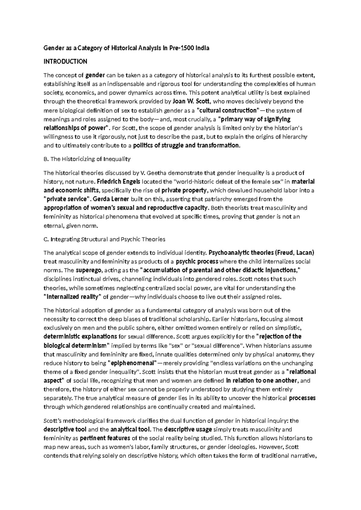 Gender as a Category of Historical Analysis in India: An Overview - Studocu