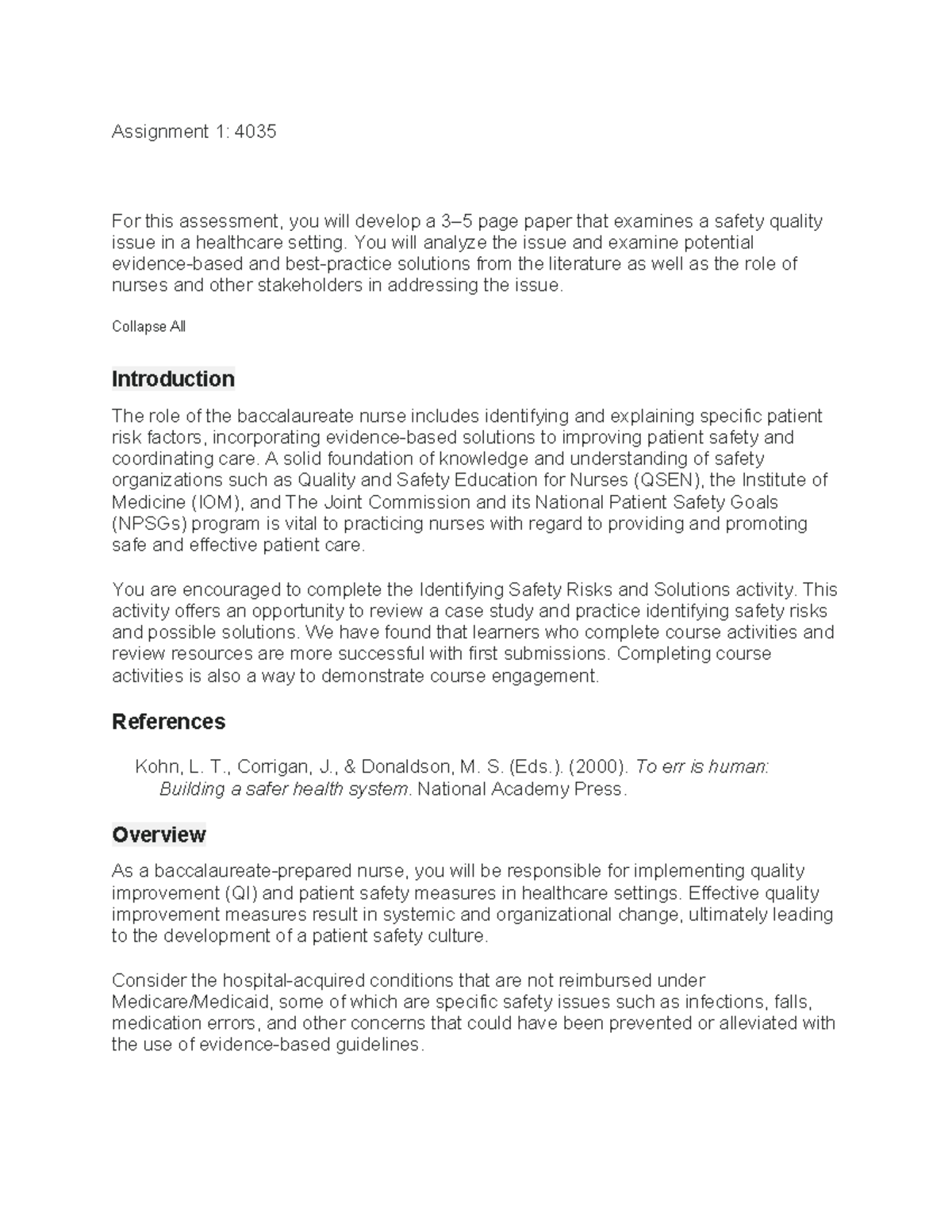 Assignment 1: 4035 - Analyzing Patient Safety Quality Issues in Nursing ...