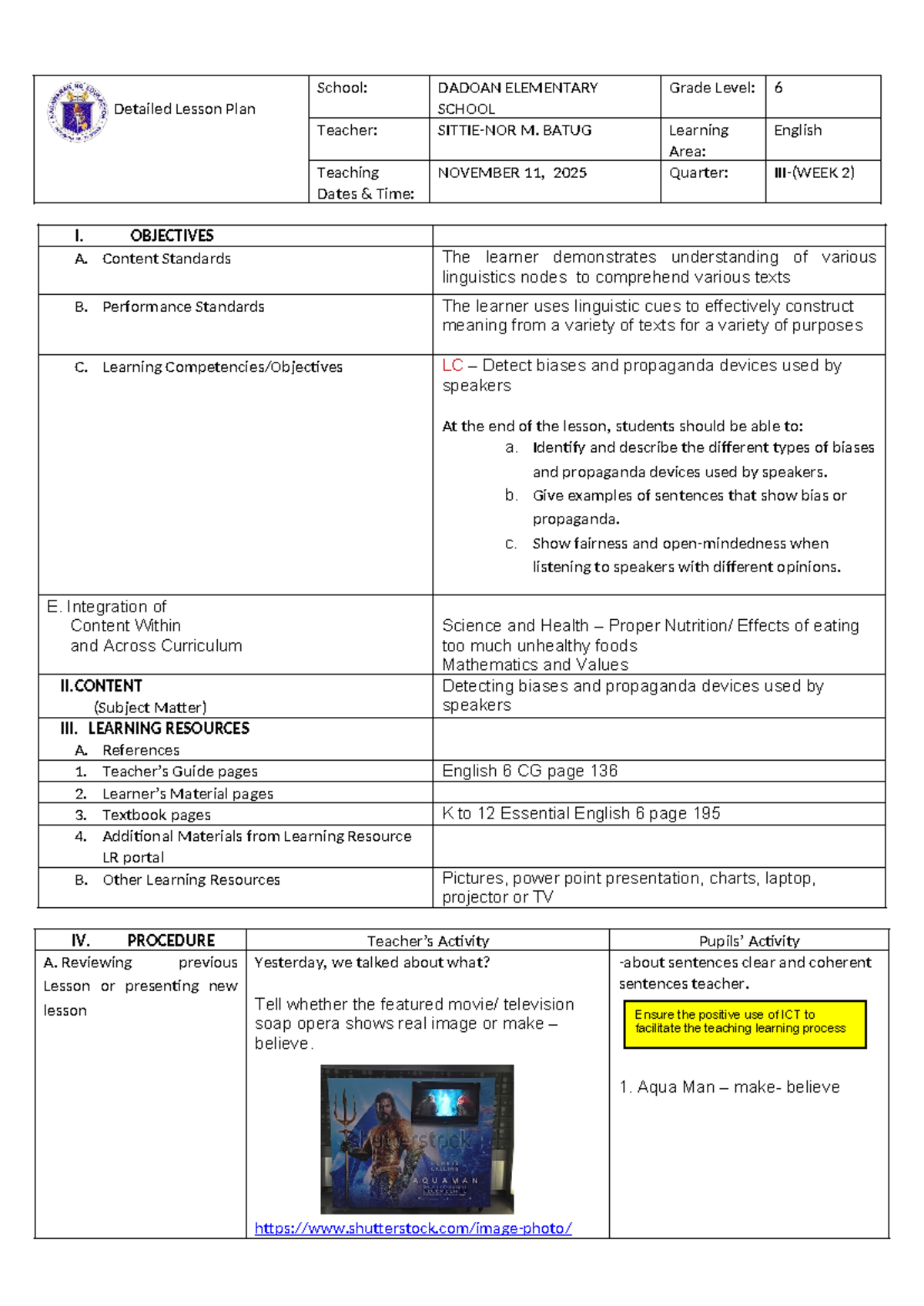 Final Detailed Lesson Plan (DLP) for English 6 MS - Studocu