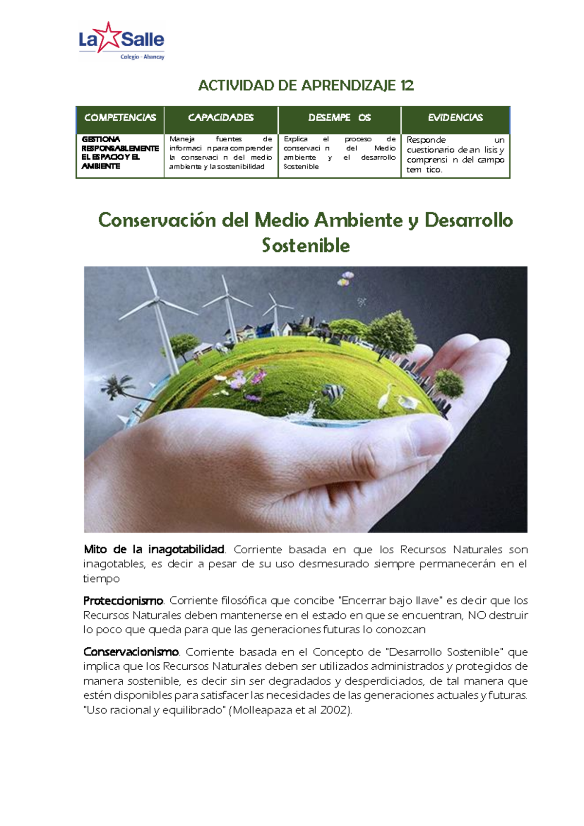 Actividad de Aprendizaje 12: Conservación del Medio Ambiente y ...