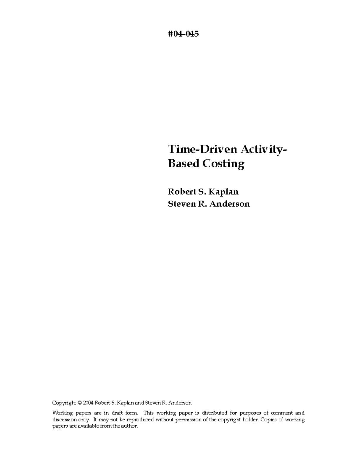 Activity-Based Costing: Insights from Kaplan & Anderson (2004) - Studocu