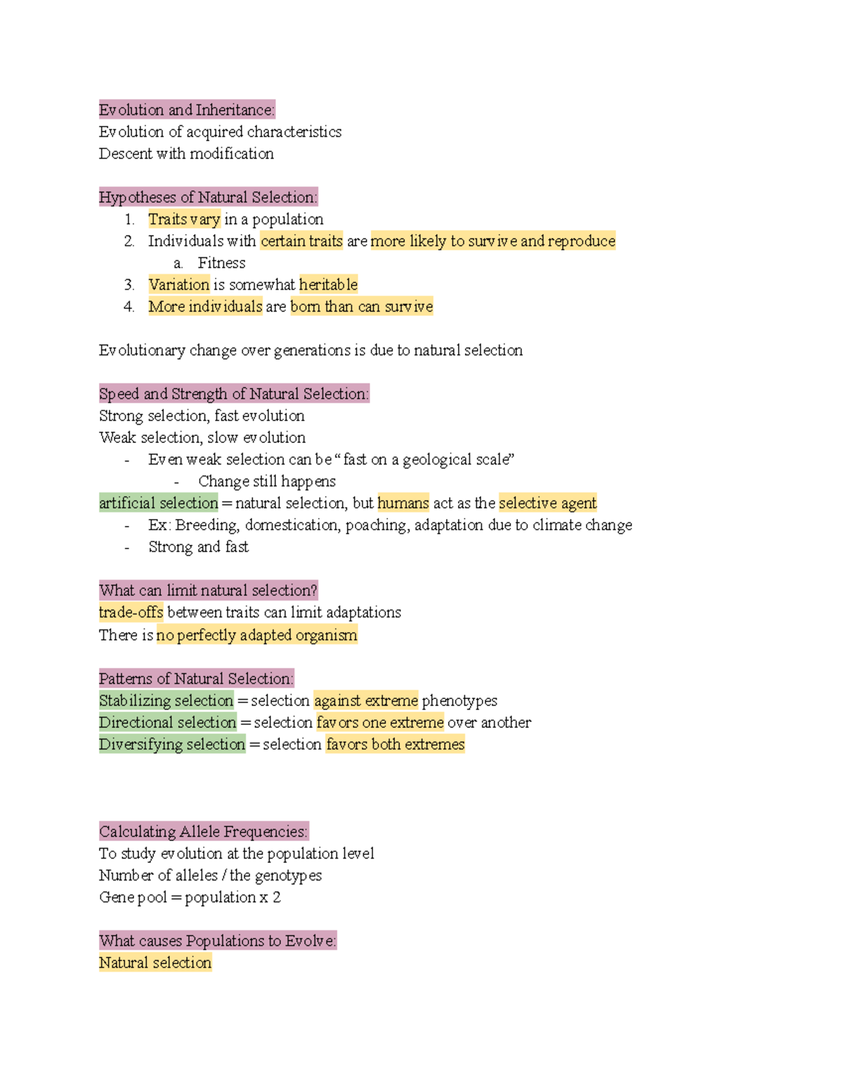Biology Unit 2 Lecture Notes: Evolution & Inheritance Concepts - Studocu