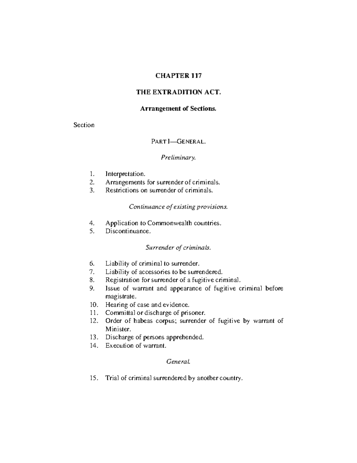 Extradition Act Overview: Key Sections & Principles (CH 117) - Studocu