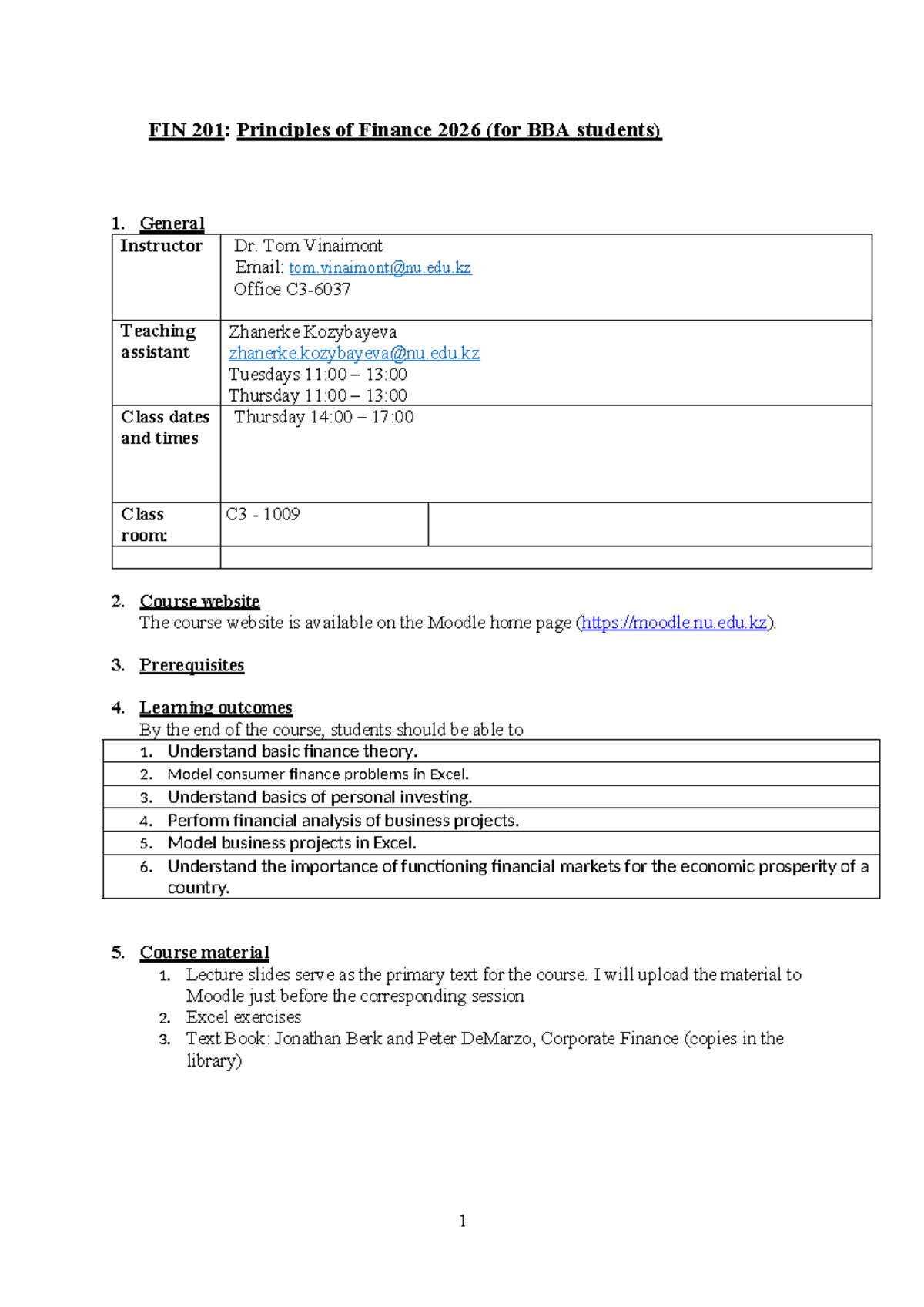 FIN 201: Syllabus for Principles of Finance (UG 2026) - Studocu