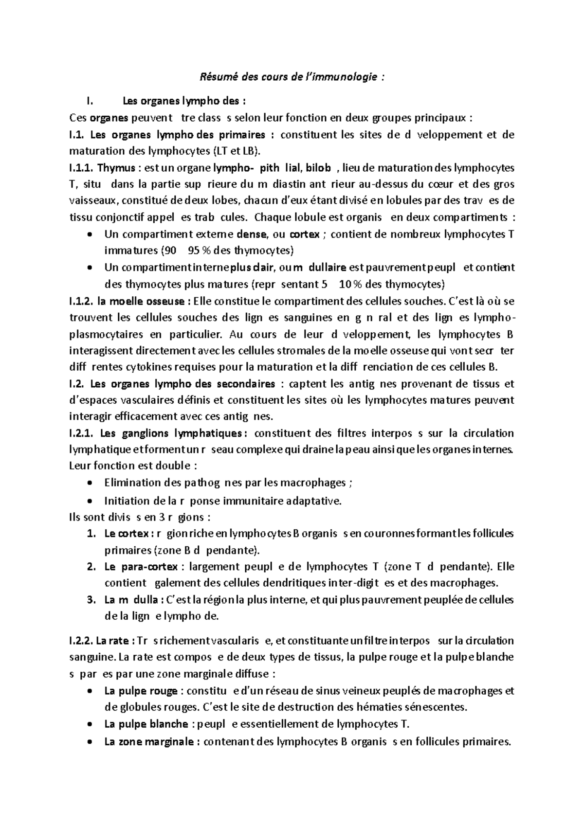 Résumé L2 Cours d'Immunologie : Organes et Cellules du Système ...