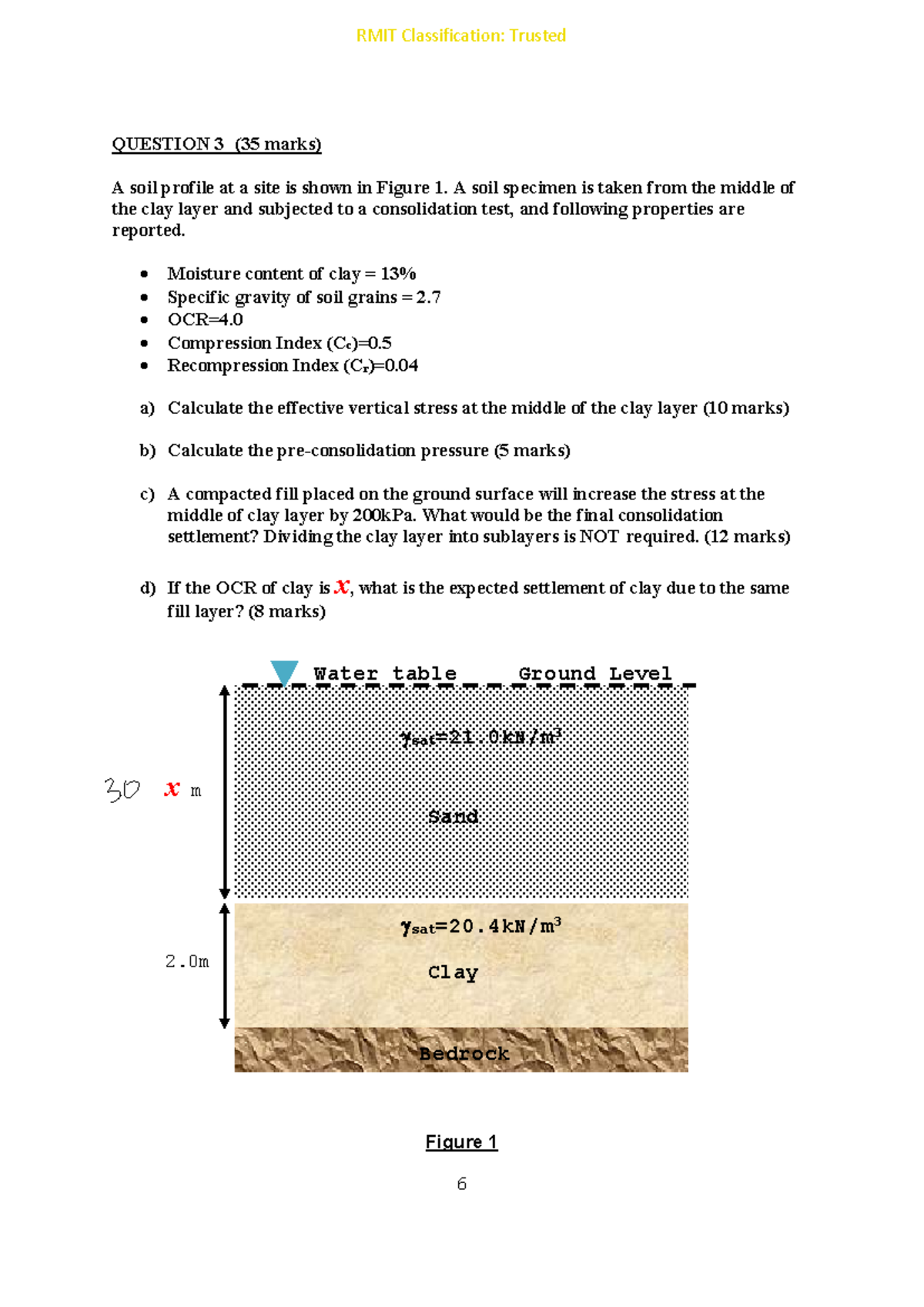 2022 Geotech short answer section - QUESTION 3 (35 marks) A soil ...