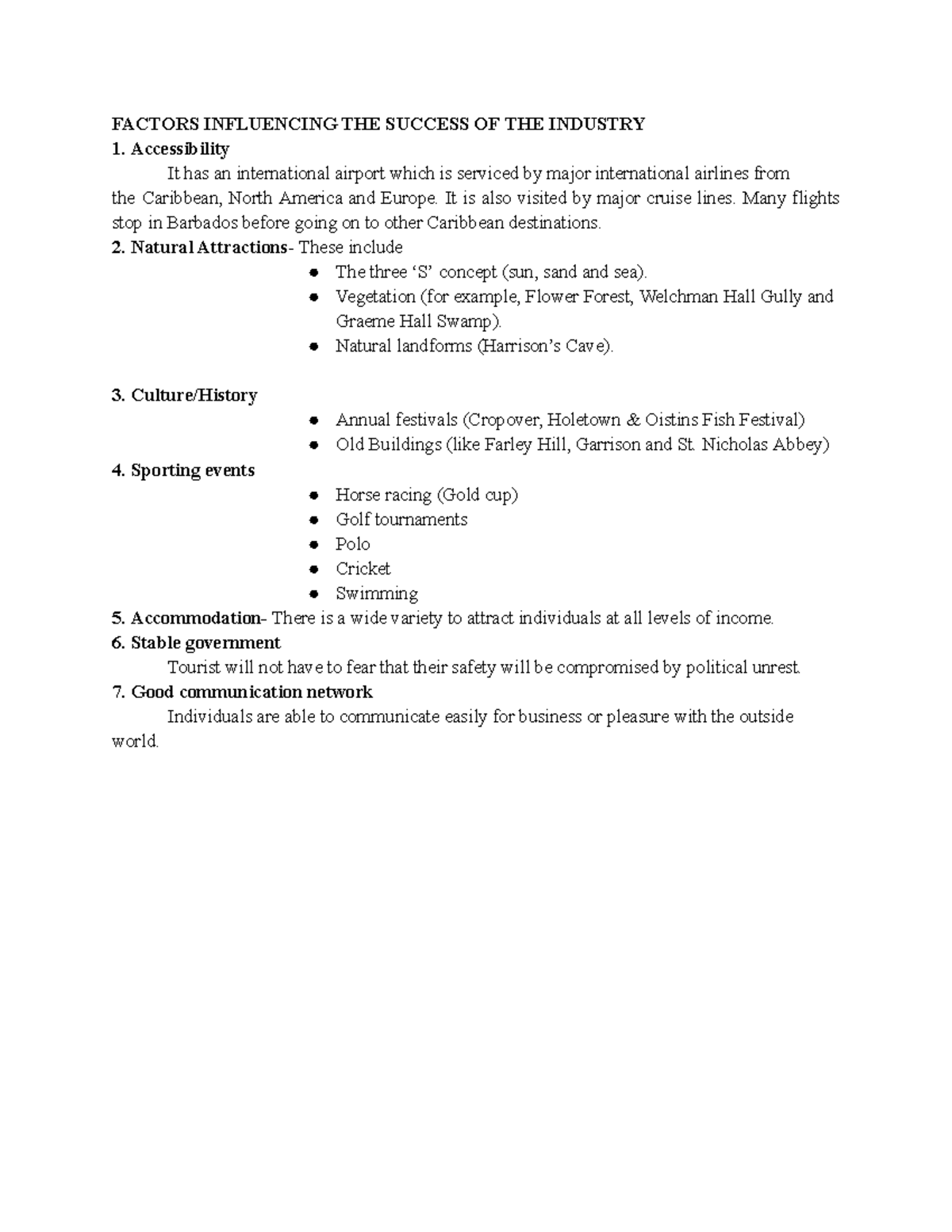 Factors Influencing the Success of the Tourism Industry - Studocu