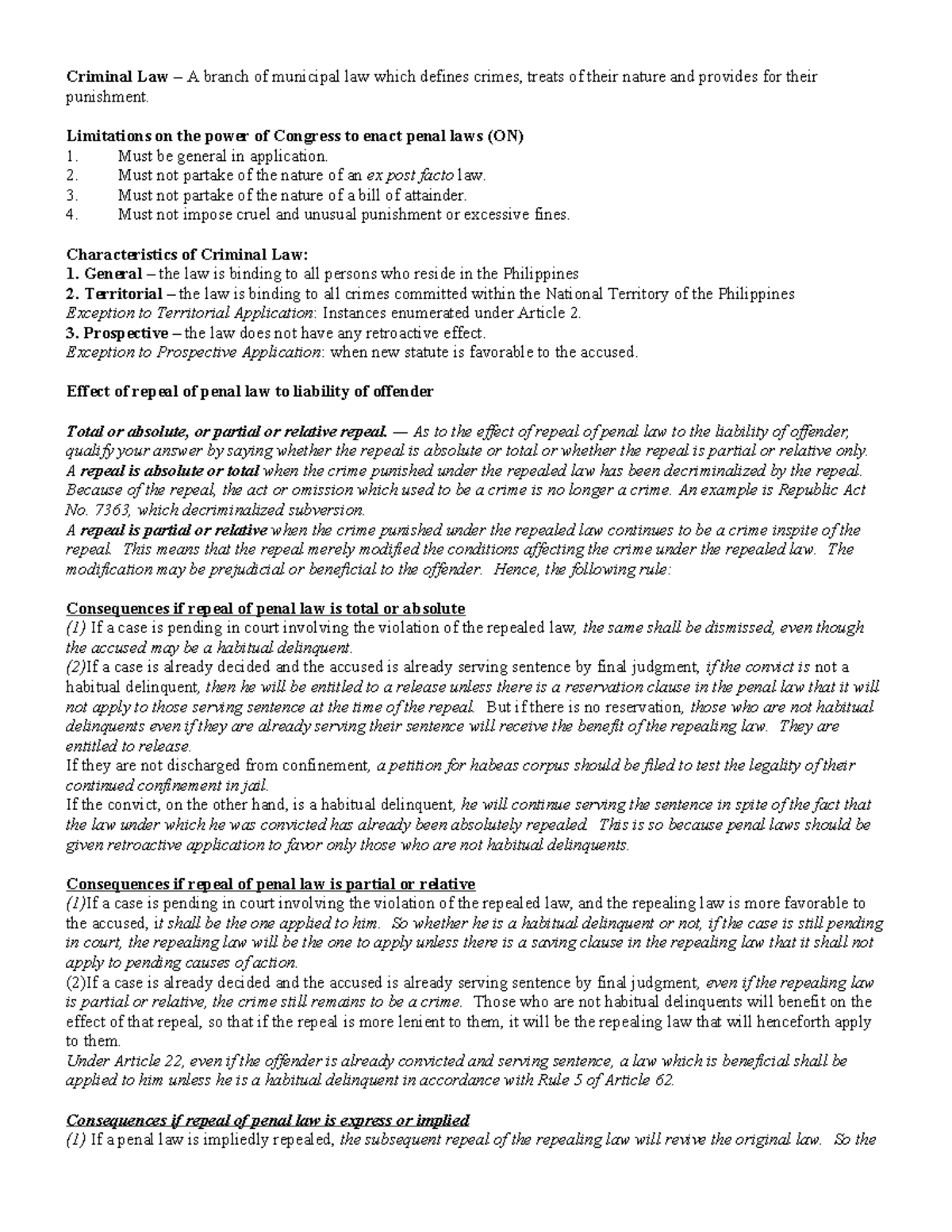 Crim Law Reviewer (ON): Key Concepts and Theories in Criminal Law - Studocu