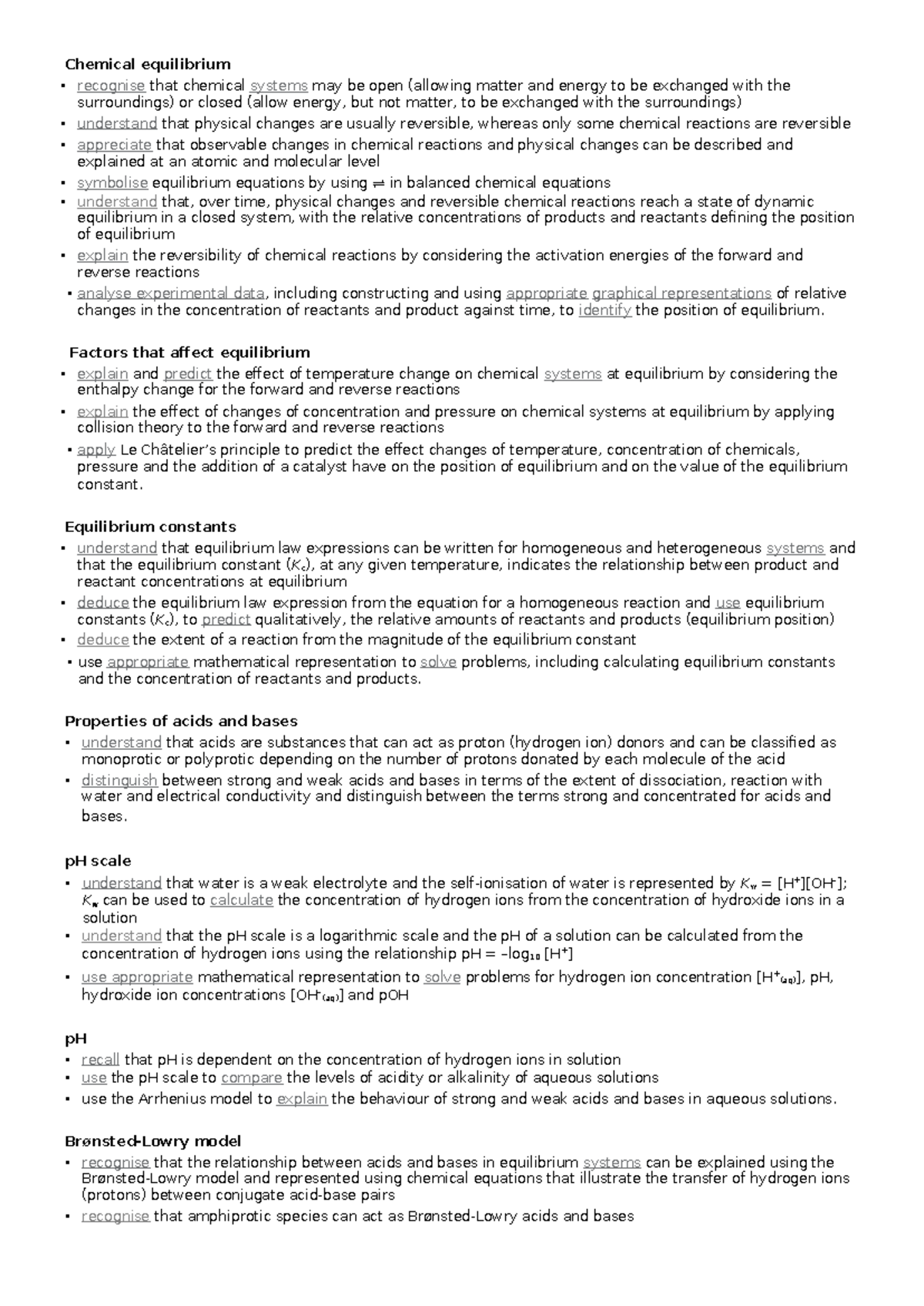 QCAA Unit 3: Chemical Equilibrium and Acid-Base Concepts - Studocu