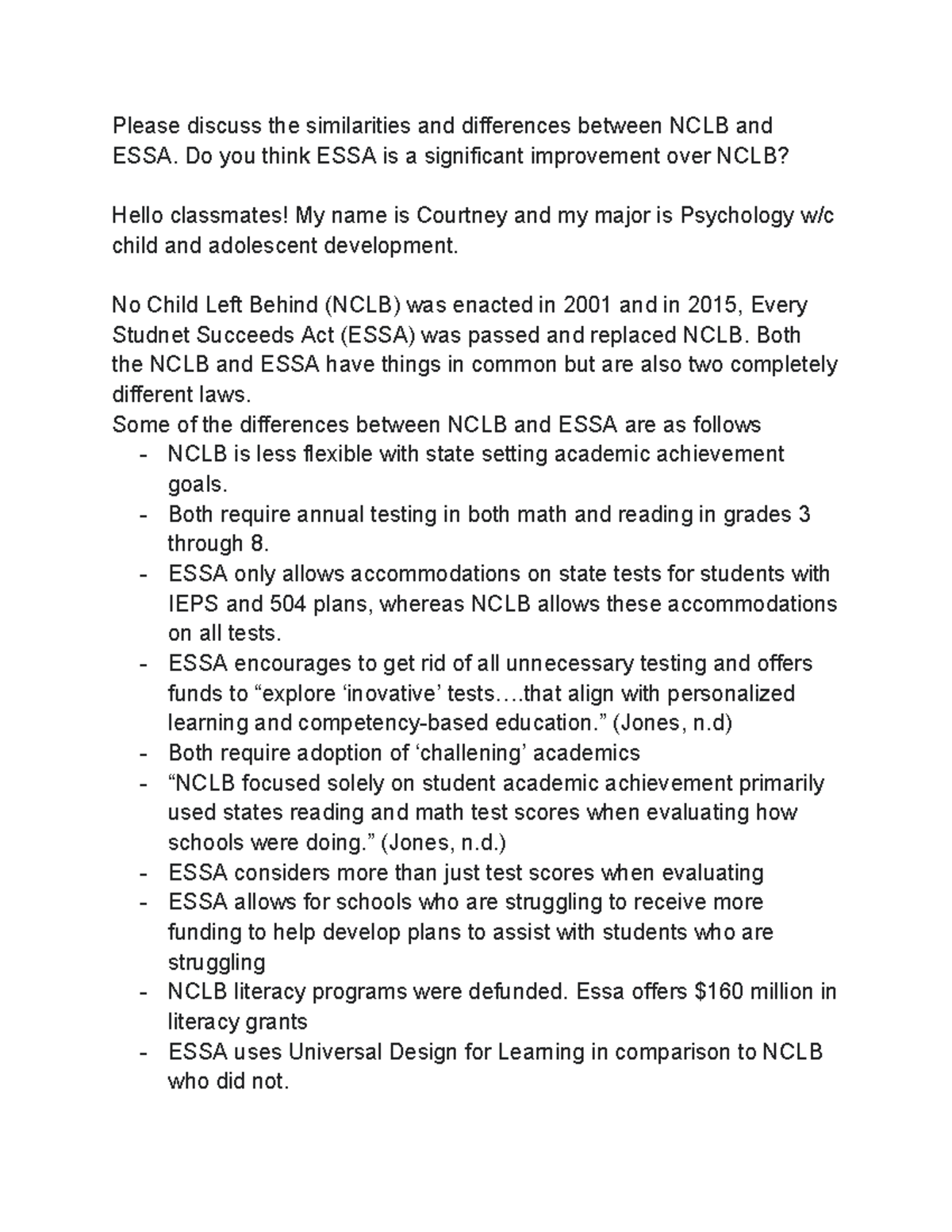 PSY 201 Discussion: NCLB vs. ESSA - Key Differences & Improvements ...