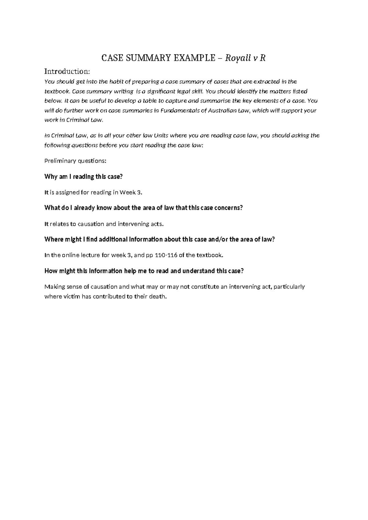 Royall v R Case Summary: Causation & Intervening Acts in Criminal Law ...
