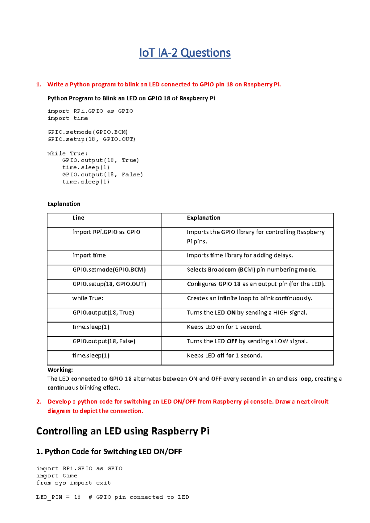 IoT IA2 - IA-2 Notes: Python Programming for Raspberry Pi - Studocu