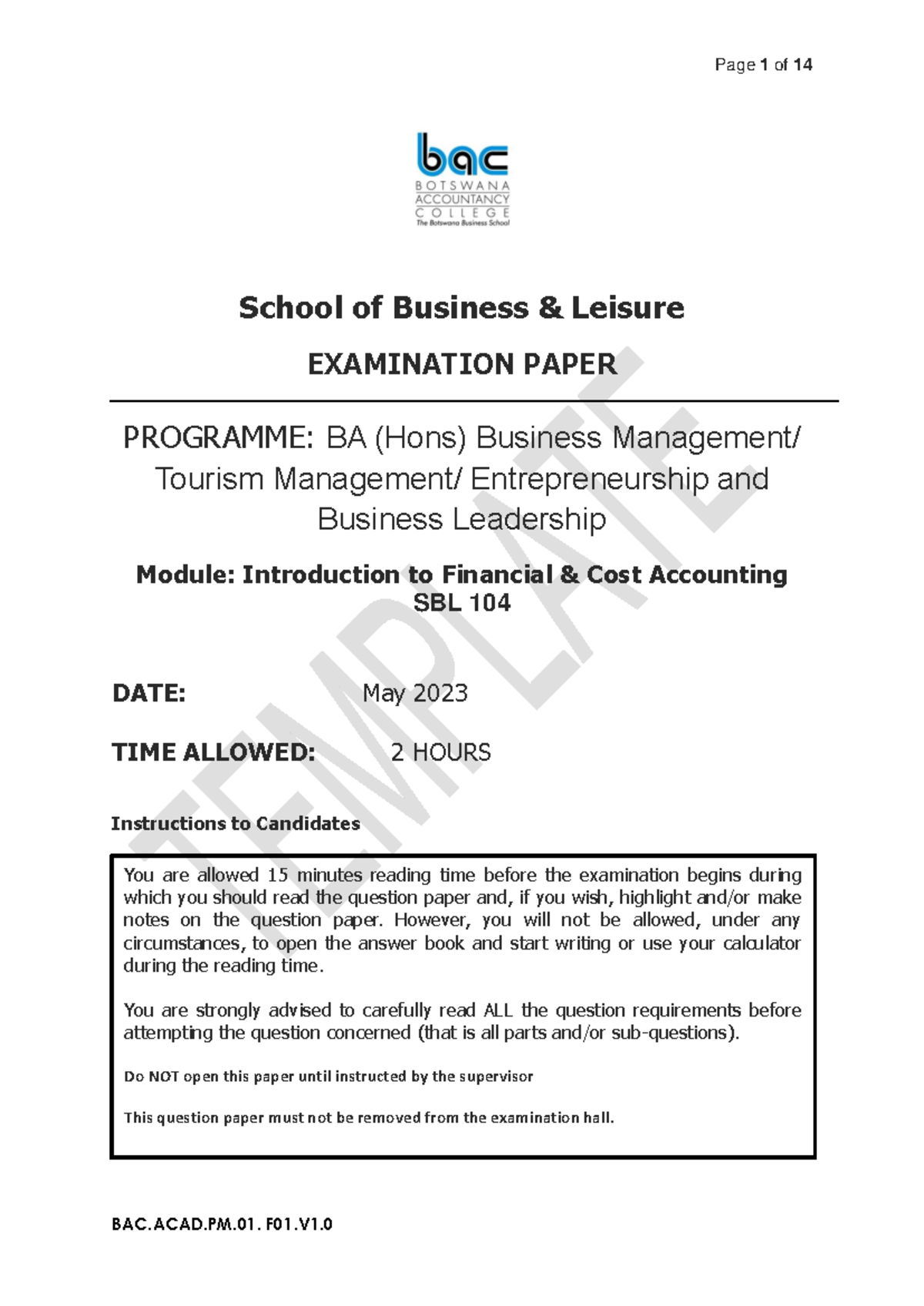 SBL 104 Final Exam Revision Notes for Financial Cost Accounting - Studocu