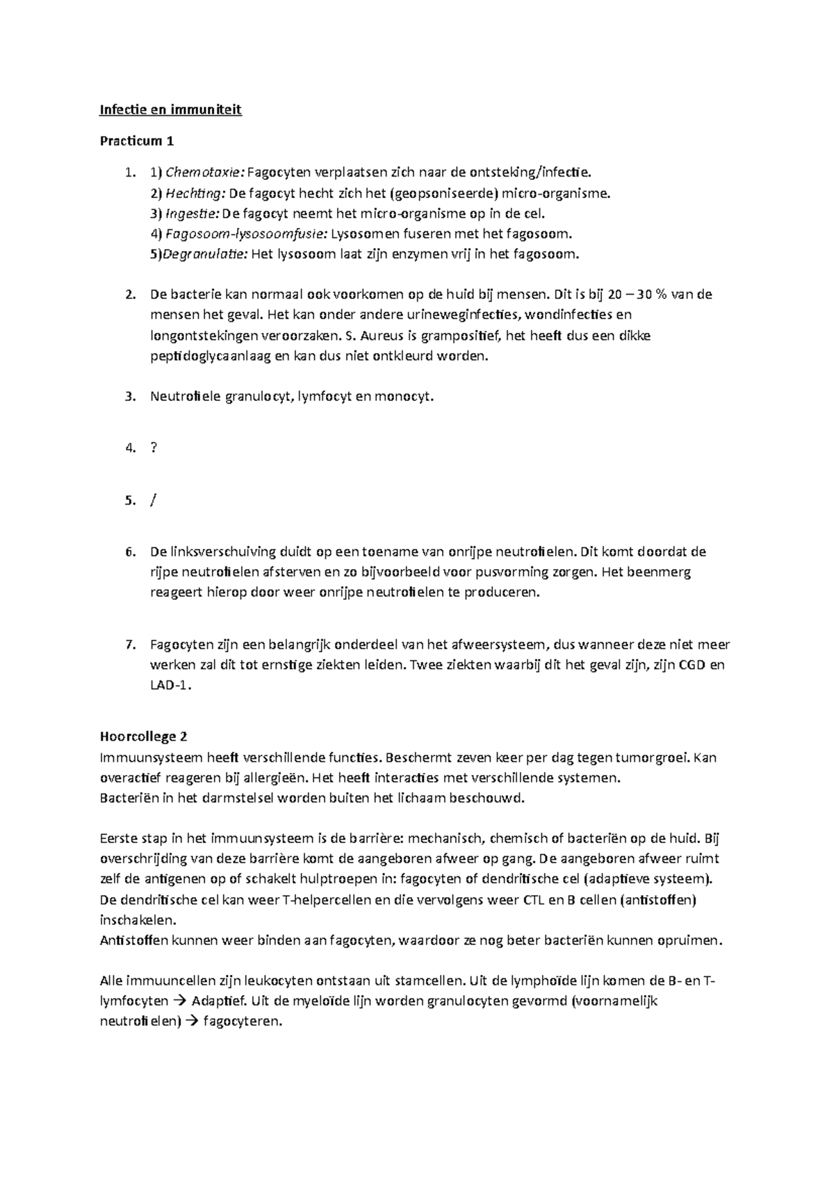 Infectie en Immuniteit: Practicum- en Hoorcolleges Overzicht - Studeersnel