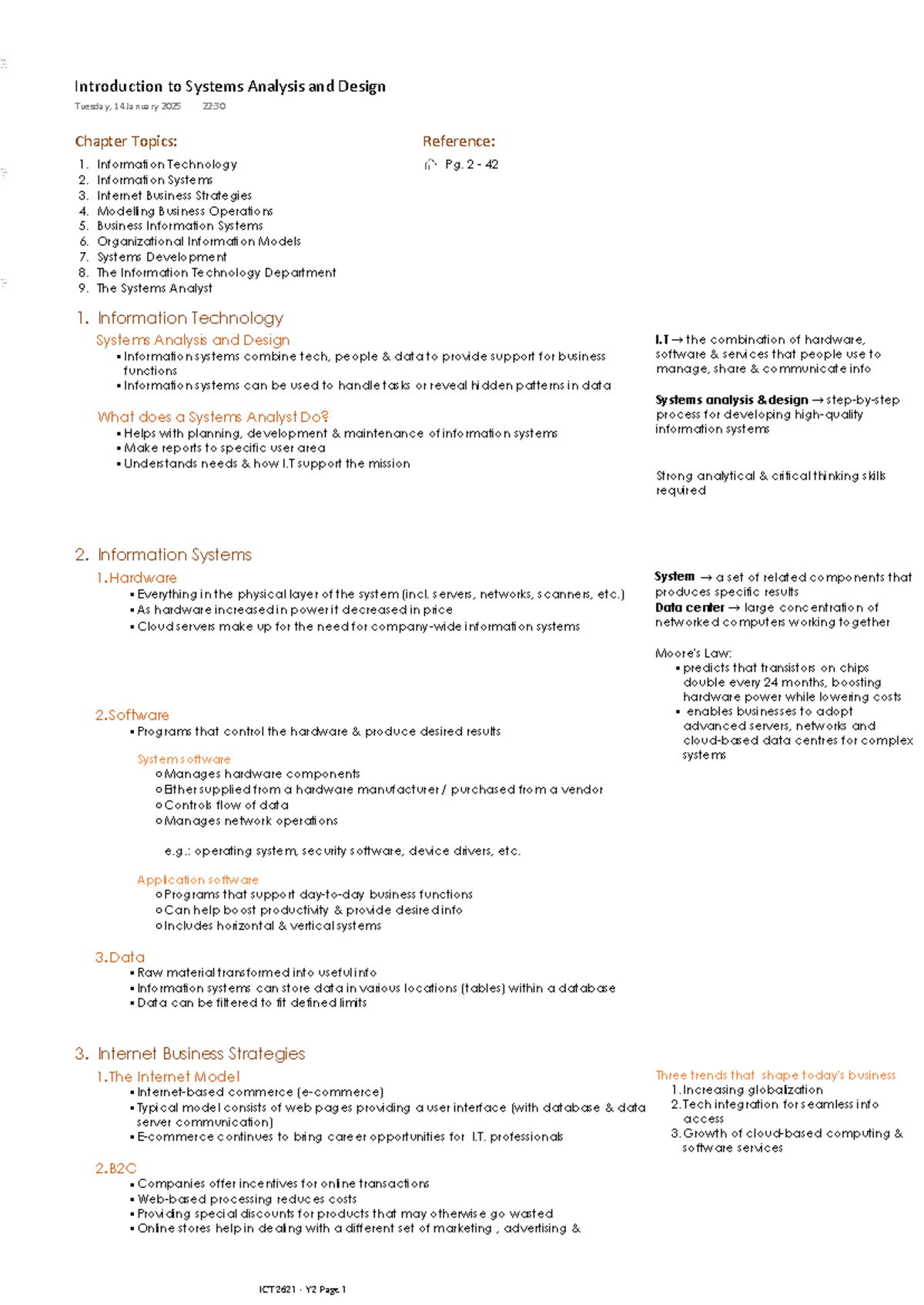 ICT2621 Y2: Chapter Overview on Systems Analysis and Design - Studocu