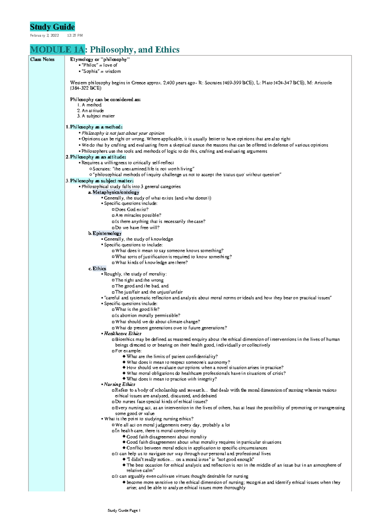 P250 Final Exam Study Guide: Philosophy and Ethics Class Notes - Studocu