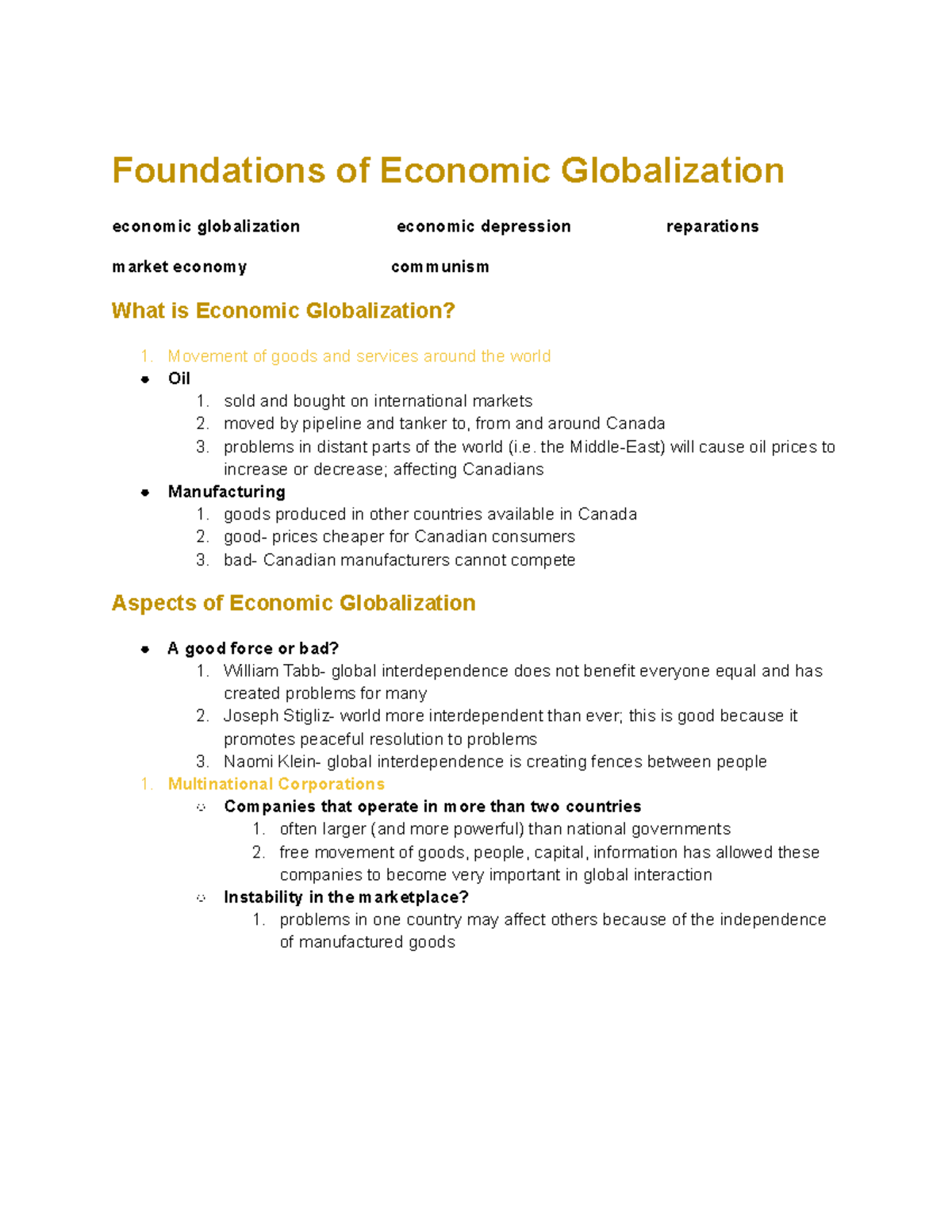 Foundations of Economic Globalization - Foundations of Economic ...