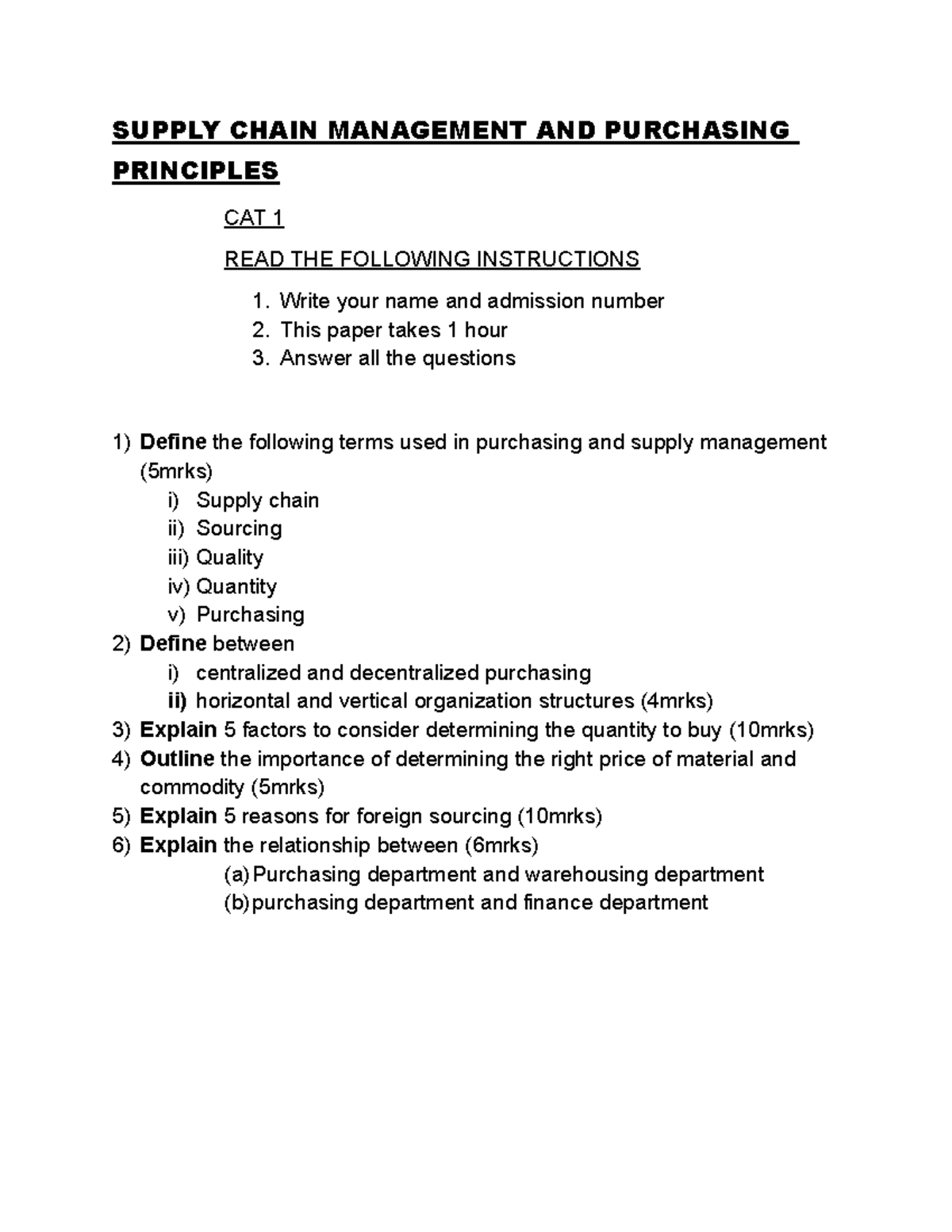 Supply Chain Management AND Purchasing Principles CAT - SUPPLY CHAIN ...