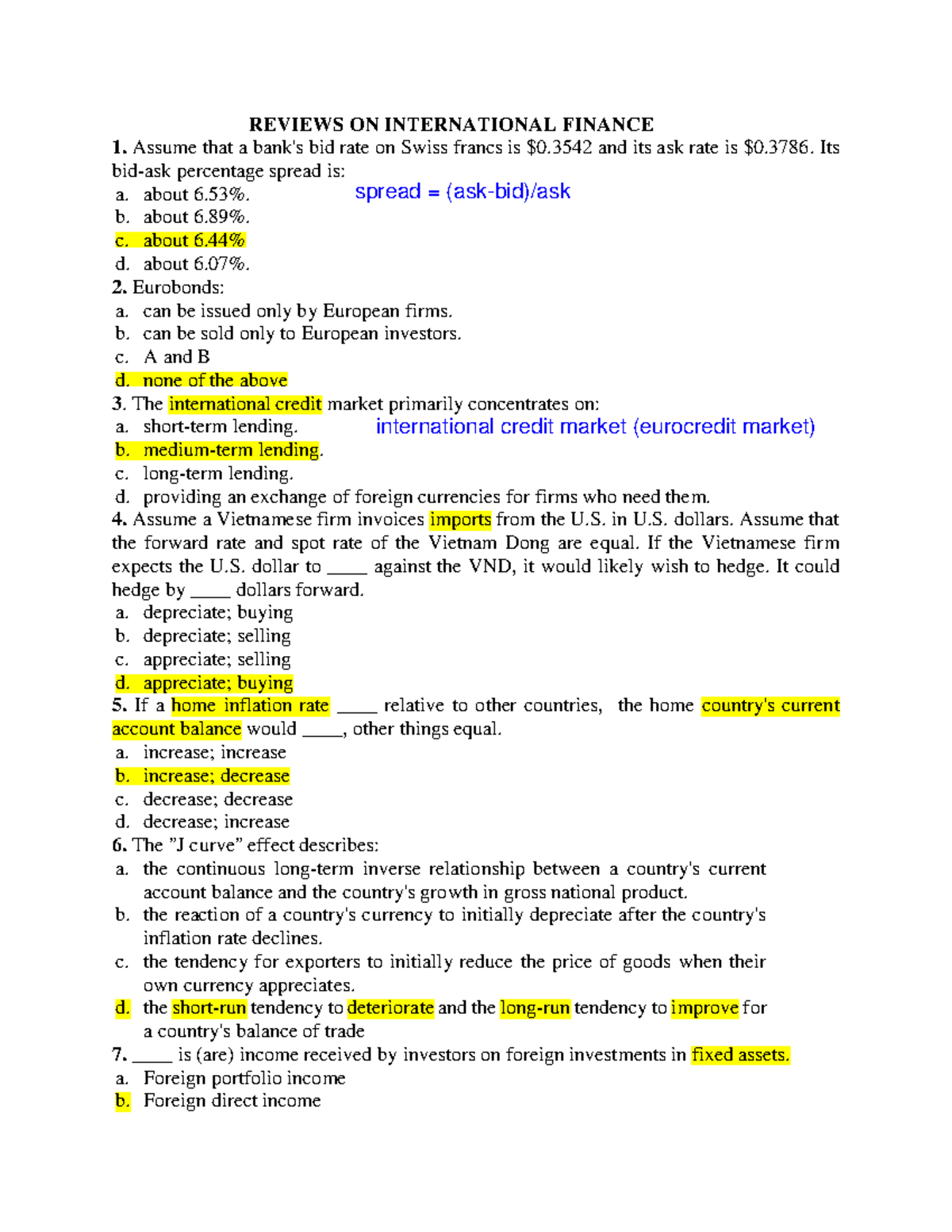 International Finance Review: Key Concepts & Questions - Studocu