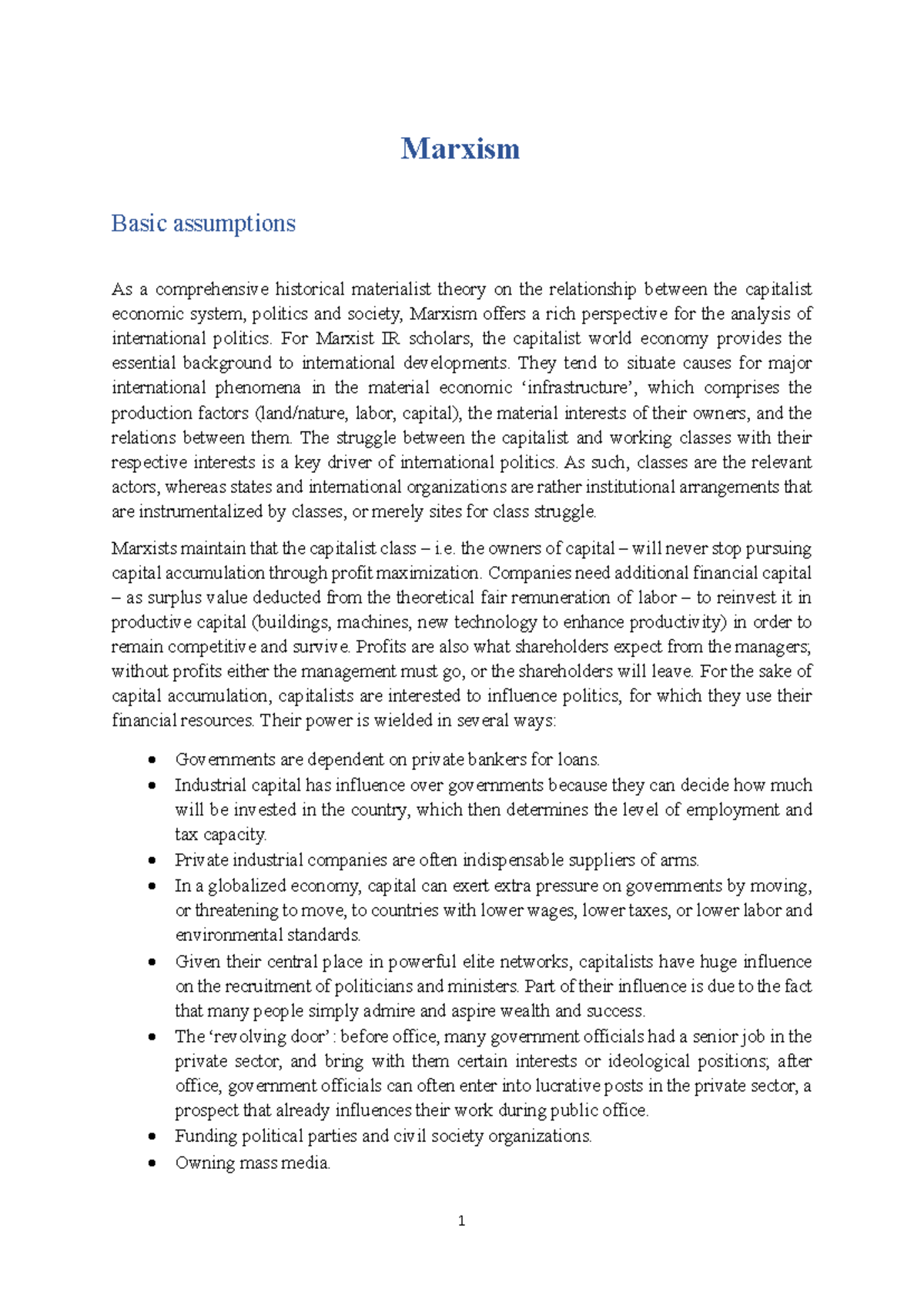 Marxism: Key Assumptions and Theories in International Relations ...