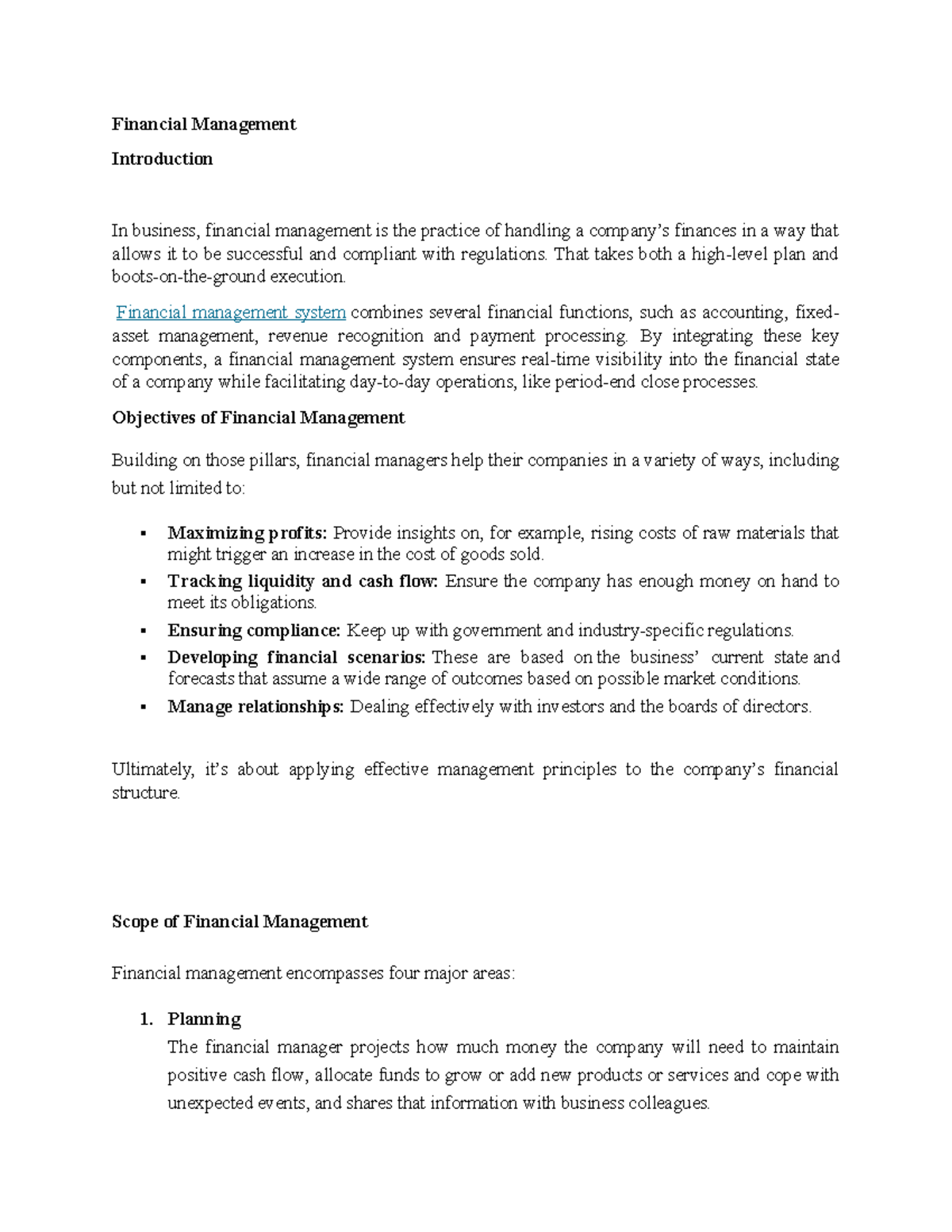 FM 101: Summary of Financial Management Principles and Practices - Studocu
