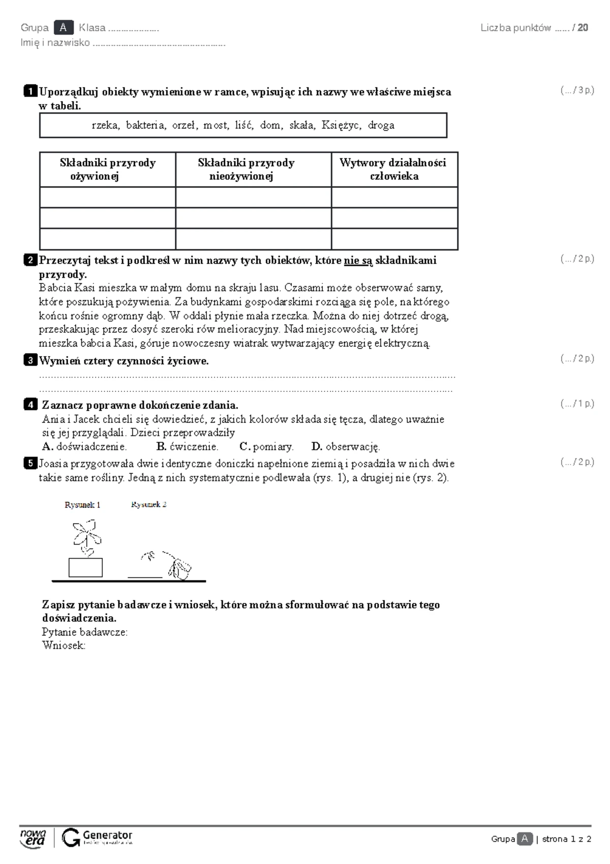 Kręgowców Sprawdzian 1 Gimnazjum Grupa B
