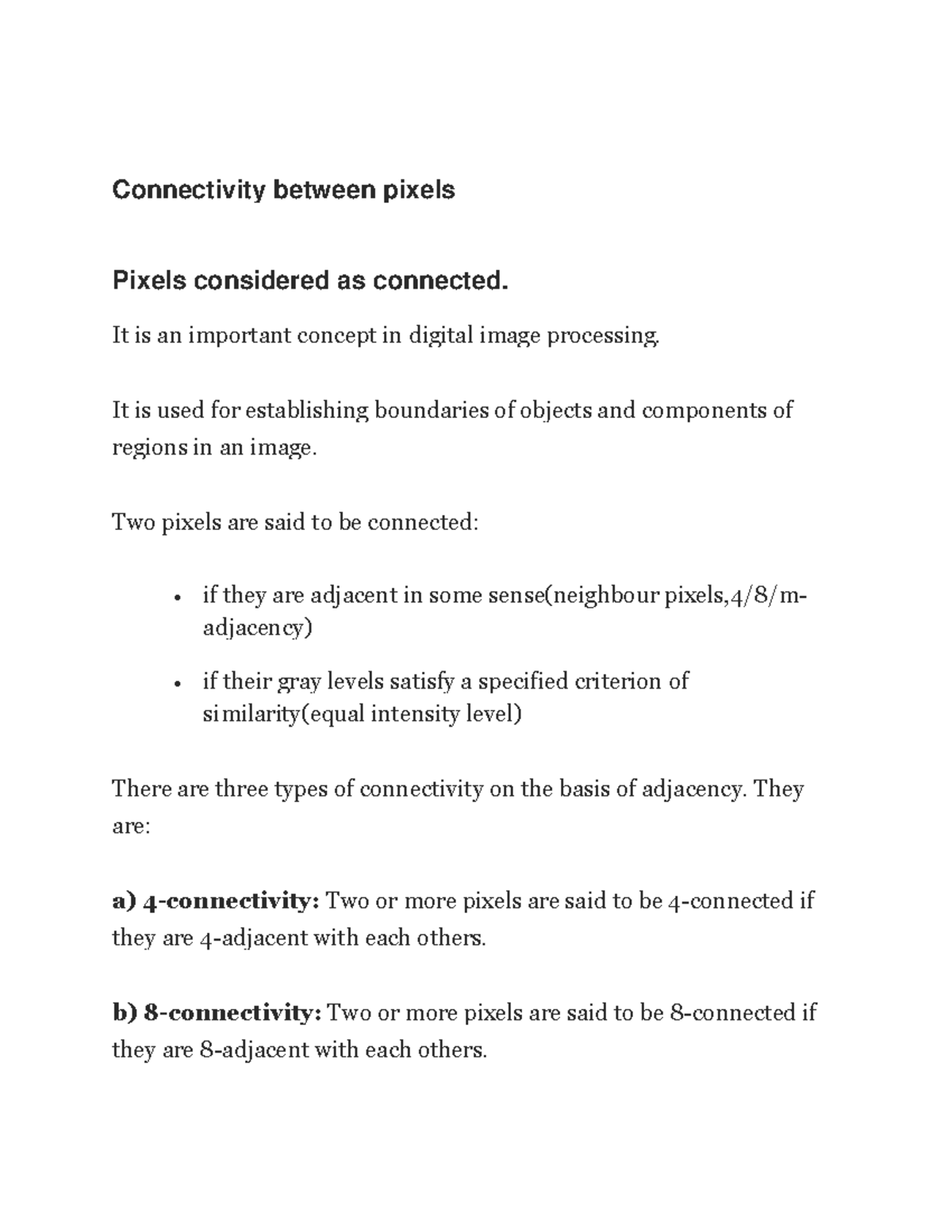 Connectivity Between Pixels in Digital Image Processing - Studocu