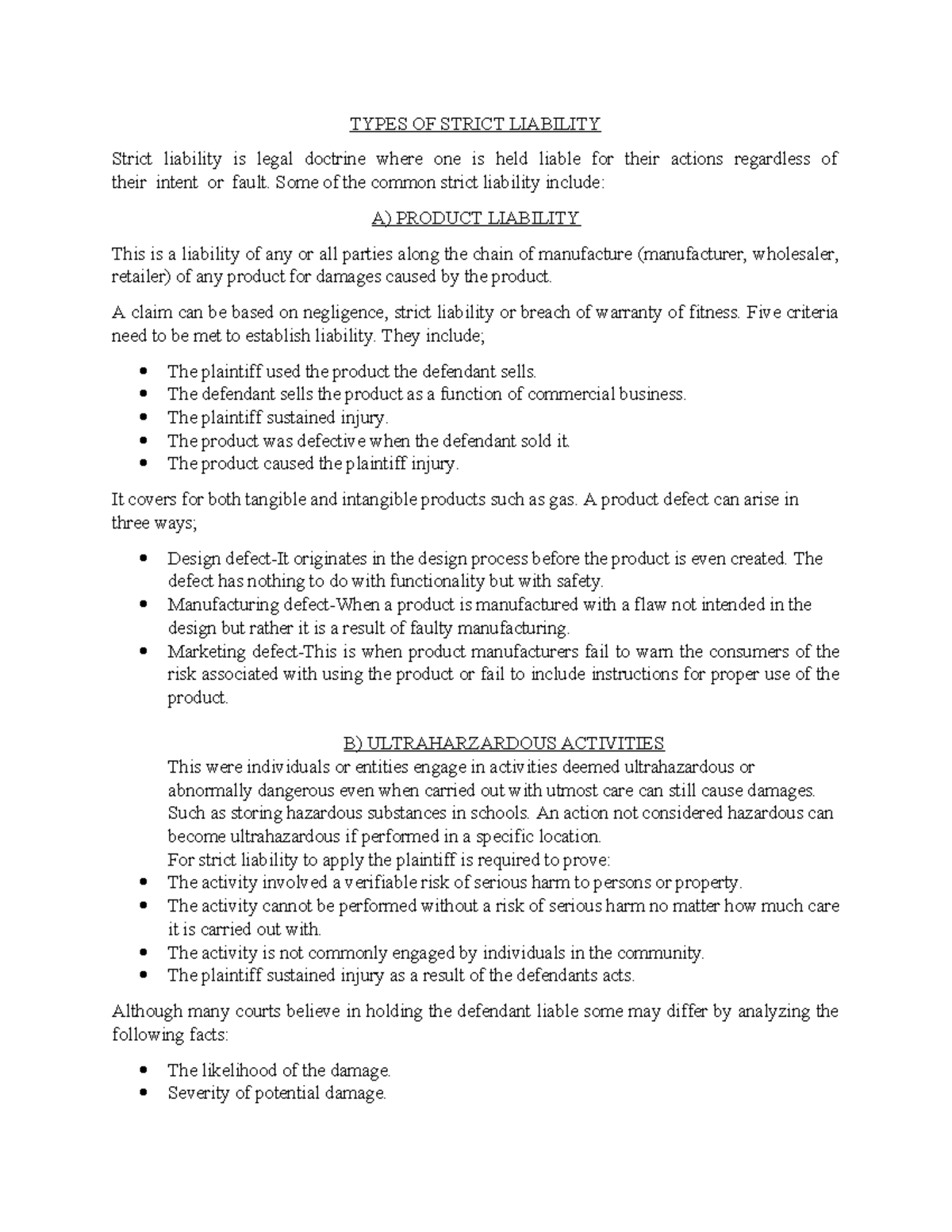 Types of Strict Liability: Product Liability and Ultrahazardous ...