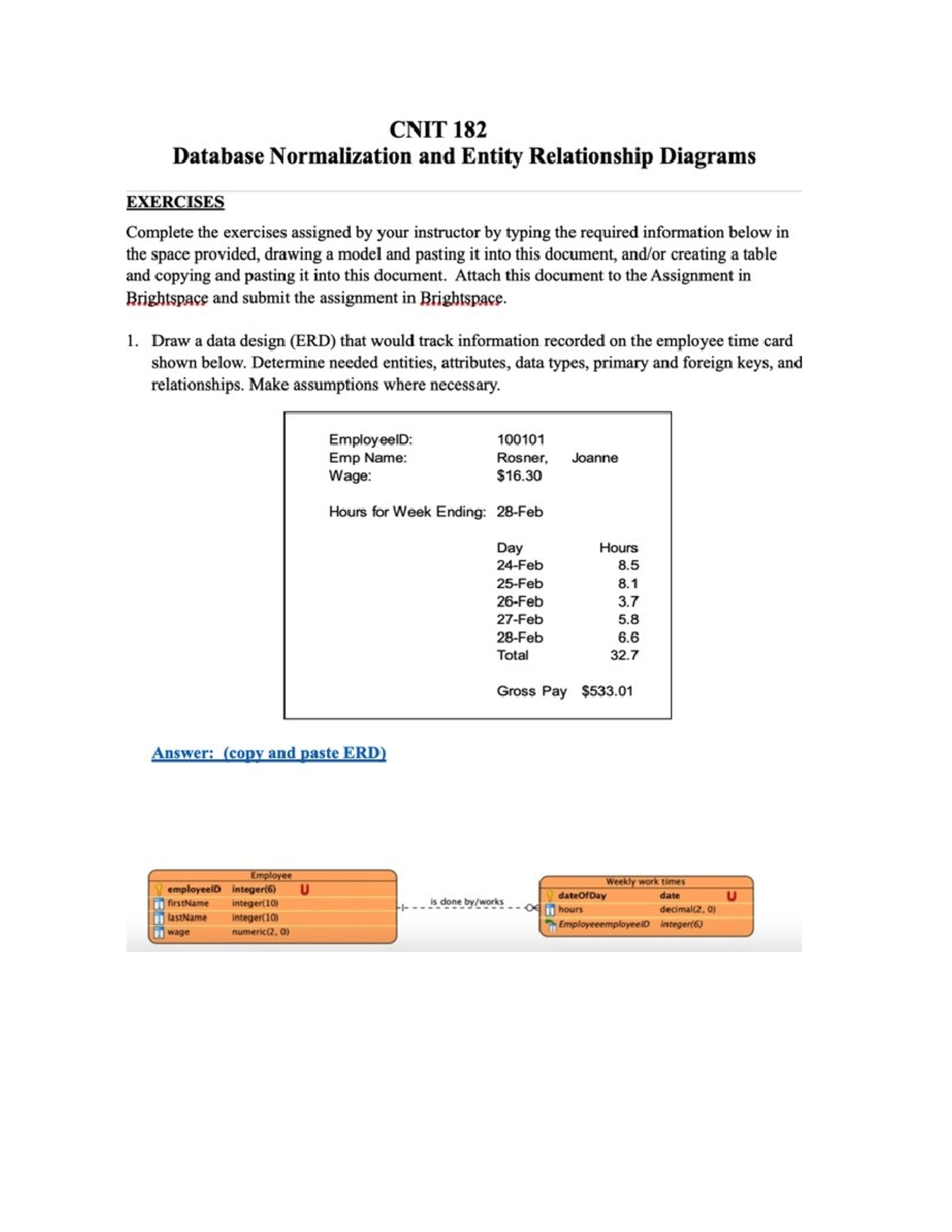 CNIT 182 Database Normalization & ER Diagrams Exercises - Studocu