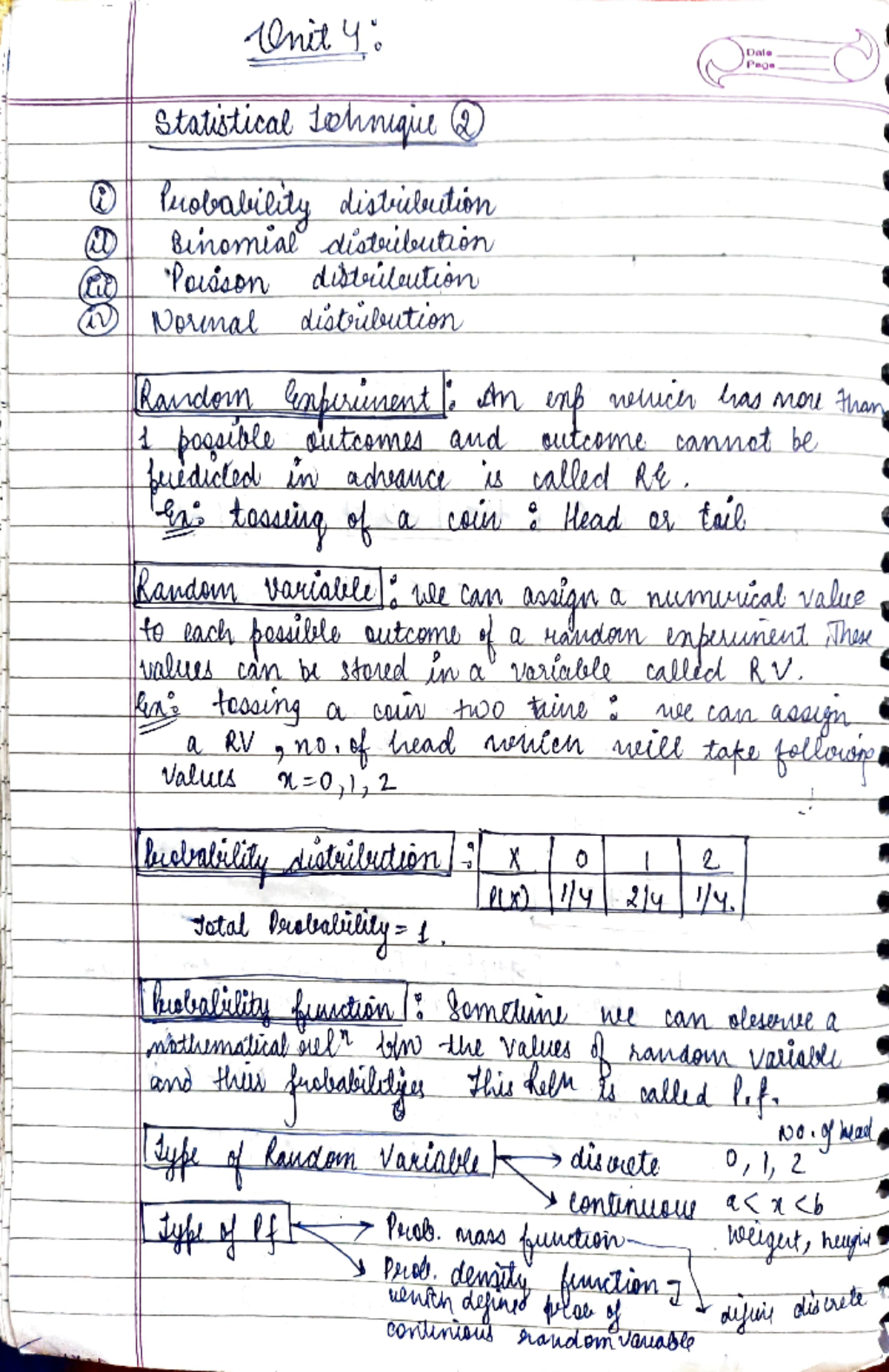 DOC-20241206-WA0018 - MATHS IV NOTES - Unit 4: Date Page Statistical ...
