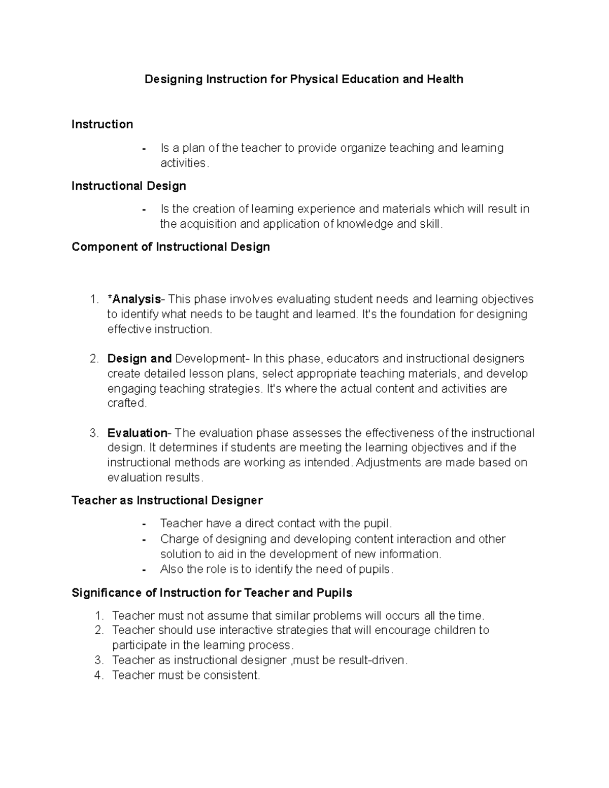 Designing Effective Instruction in PE and Health: Key Principles - Studocu