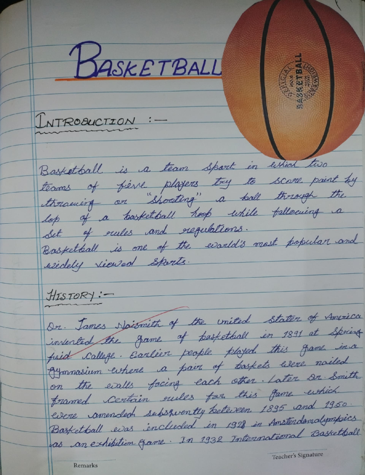 Physical Education Practical File - BASKETBALL INTRODUCTION Basketball ...