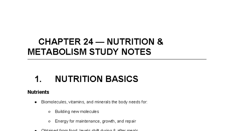 🍣 Chapter 24 — Nutrition & Metabolism Study Notes (NUTR 101) - Studocu