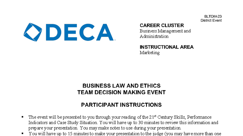 Bltdm Pitch Perfect Role Play - District Event Published 2023 by DECA ...